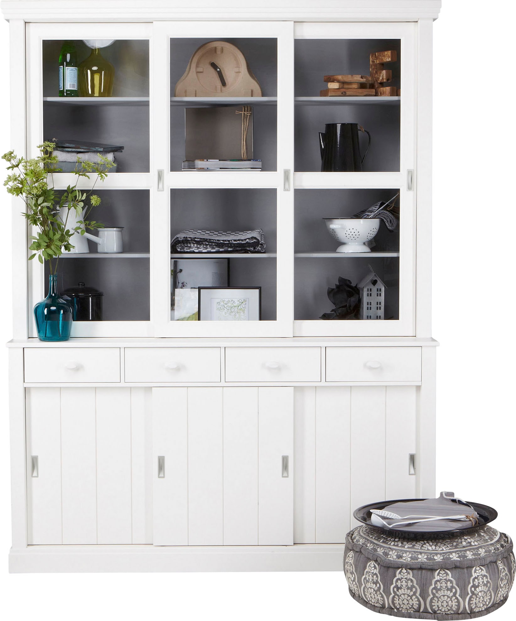 WOOOD Buffet »Lagos mit FSC® Massivkiefer und Glastüren B 166 x T 48 x H 215 cm« Tragkraft 10 kg, inkl. Sicherheitsglas, 2-teilige Konstruktion