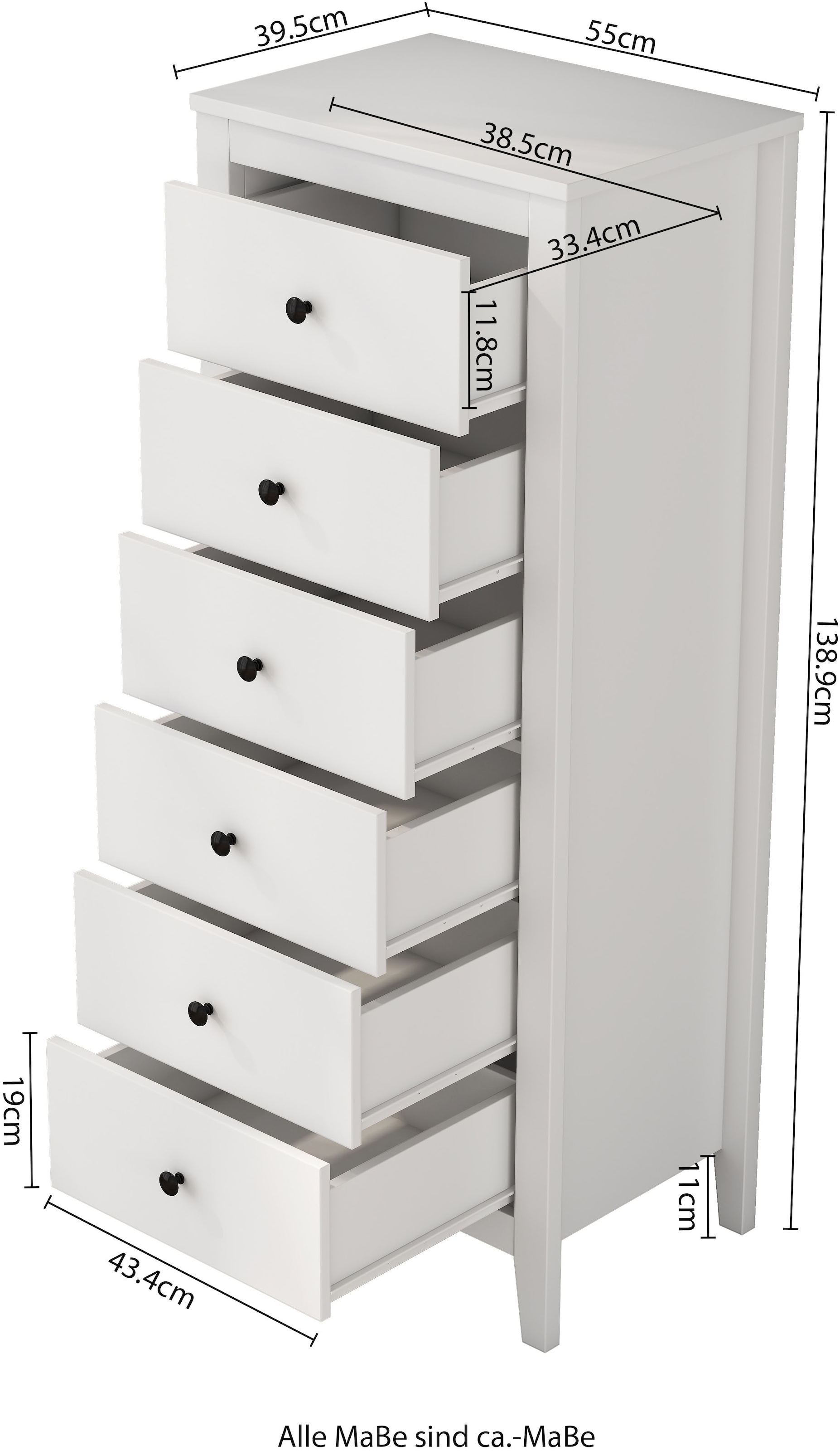 GOODproduct Kombikommode »Borkum Sideboard Anrichte mit 6 Schubladen Landhaus weiss Bestseller« hochwertige Griffe aus Metall, 