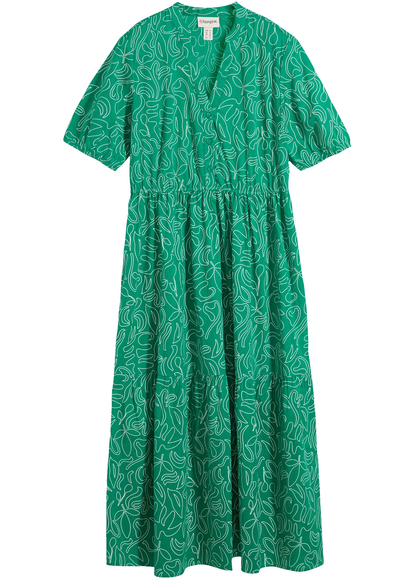 bonprix Midikleid körperumspielende Form, mit Henleykragen, Halbarm-Design