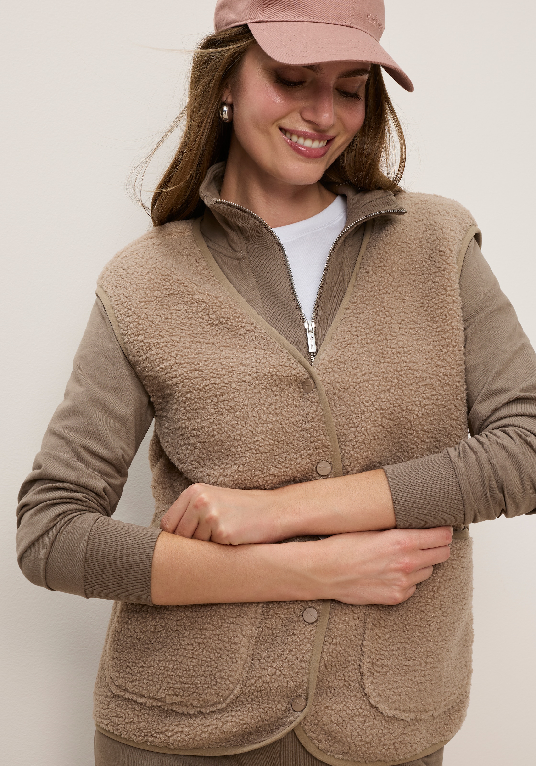Tamaris Gilet court en polaire Teddy, avec boutons-pression
