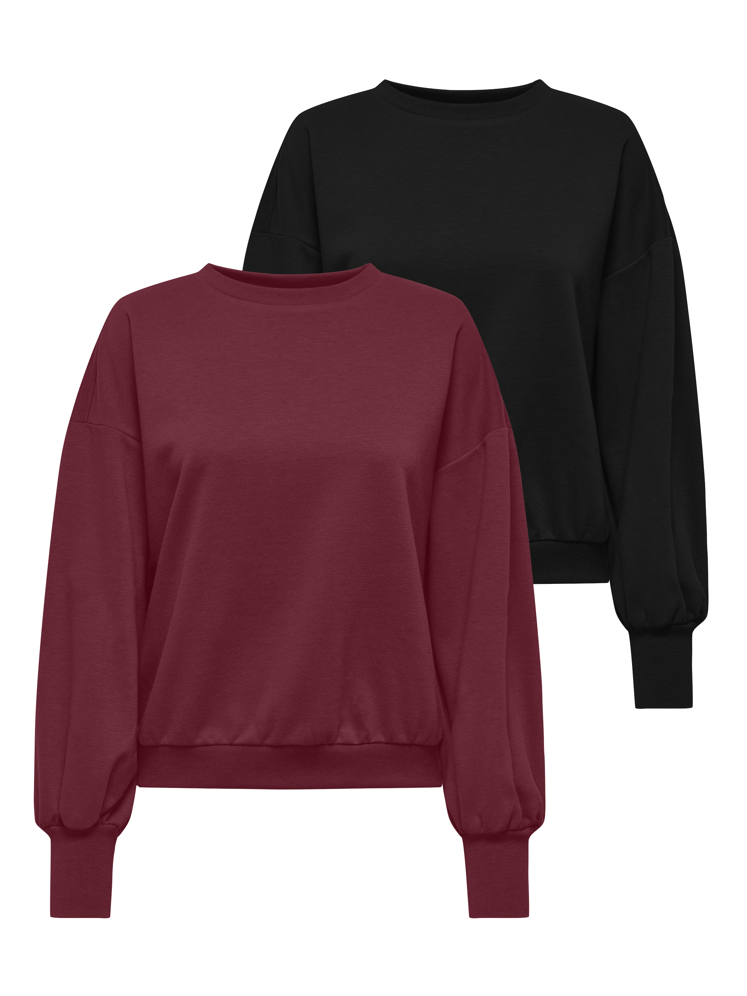 ONLY Sweat-shirt »ONLBROOKE L/S O-NECK SOLID 2 PACK SWT«, 2 mélange coton, coupe régulière
