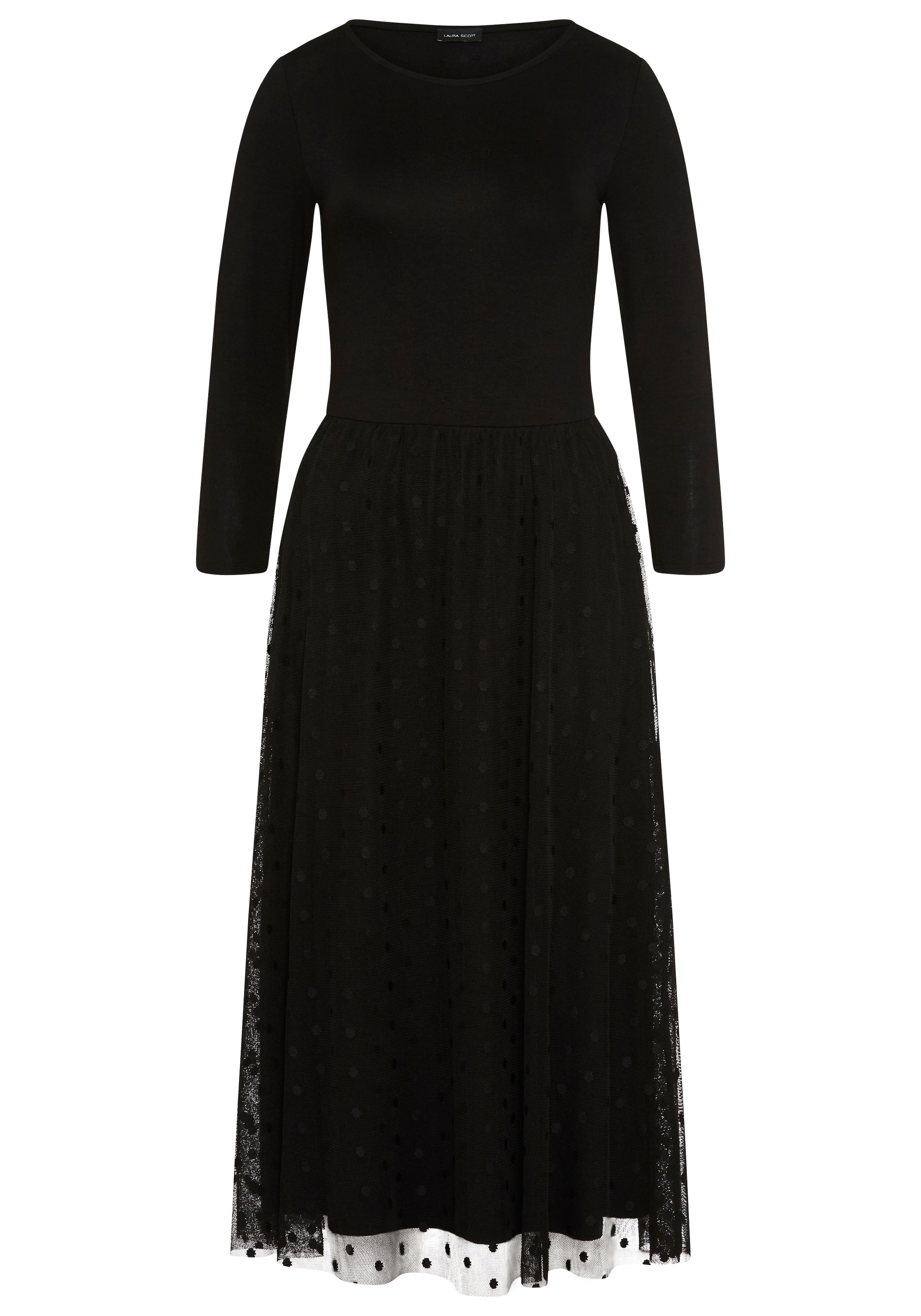 Laura Scott Robe de soirée »in Midilänge mit Meshrock in Punkte-Design« coupe ajustée, mélange de matériaux, tissu de chemise combiné avec du mesh