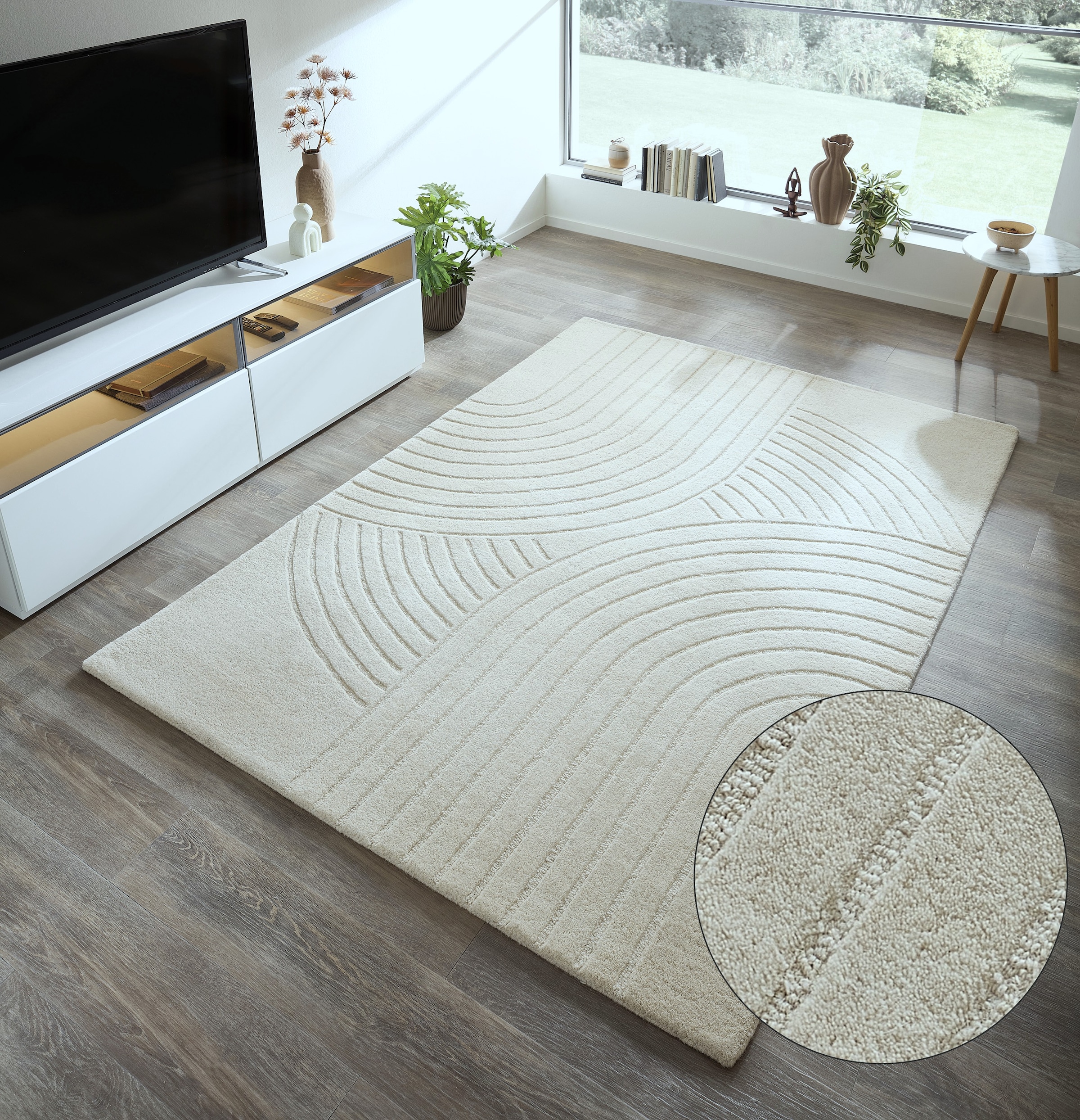 GOODproduct Wollteppich »Gabbo Design, Handgefertigt, Teppich,  reine Wolle,« rechteckig 14 mm Höhe Hoch-Tief-Effekt, reine Wolle, Scandi-Look, Naturfaser