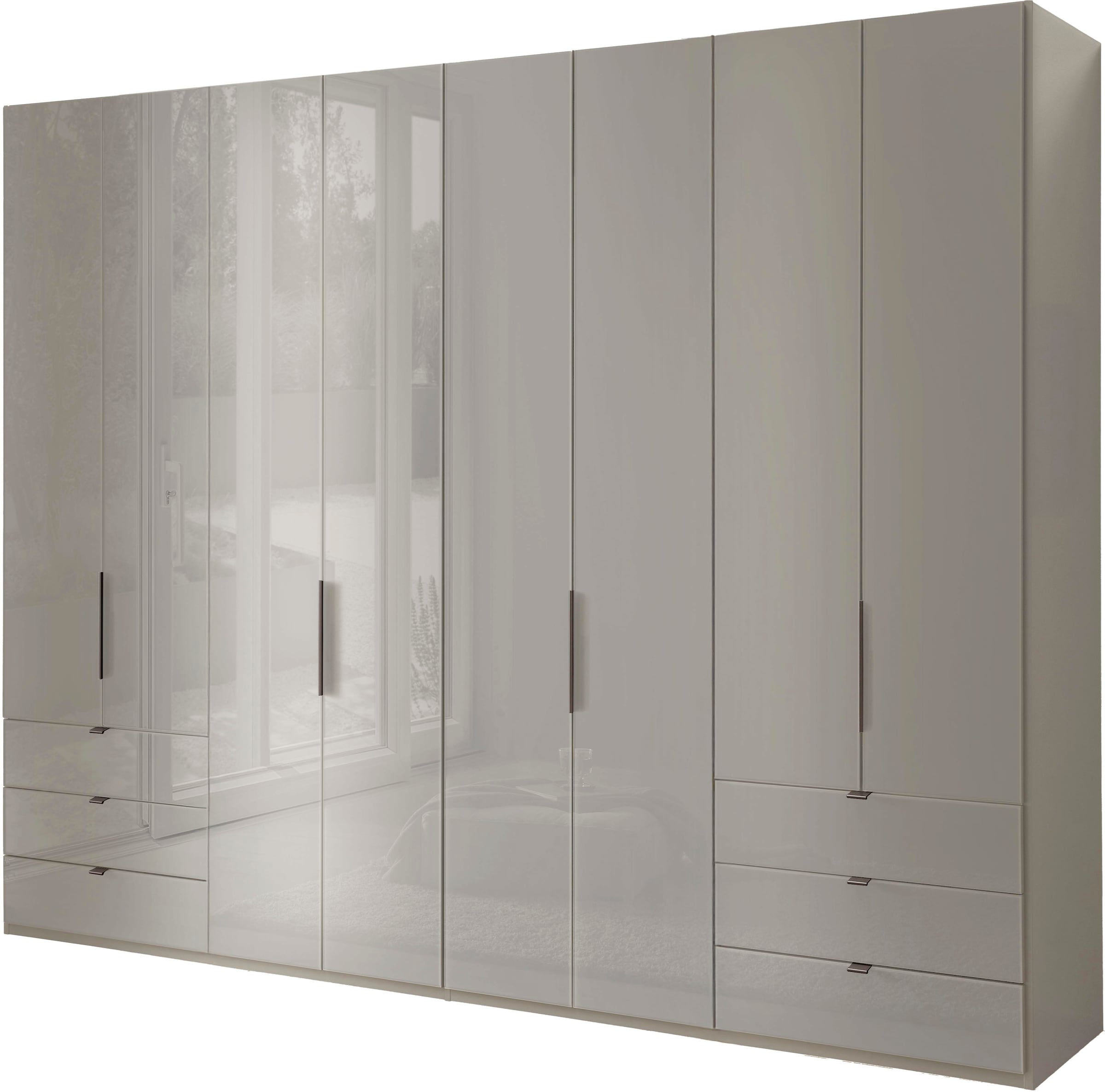 WIEMANN Armoire à portes pliantes »Ohio, Kleiderschrank, Schrank, Garderobe, mit Schubladen, 300 cm« inklusive Einlegeböden & Kleiderstangen, 2 Höhen, MADE IN GERMANY,  inklusive Tür und Schubkastendämpfung, hochwertige Glasfront