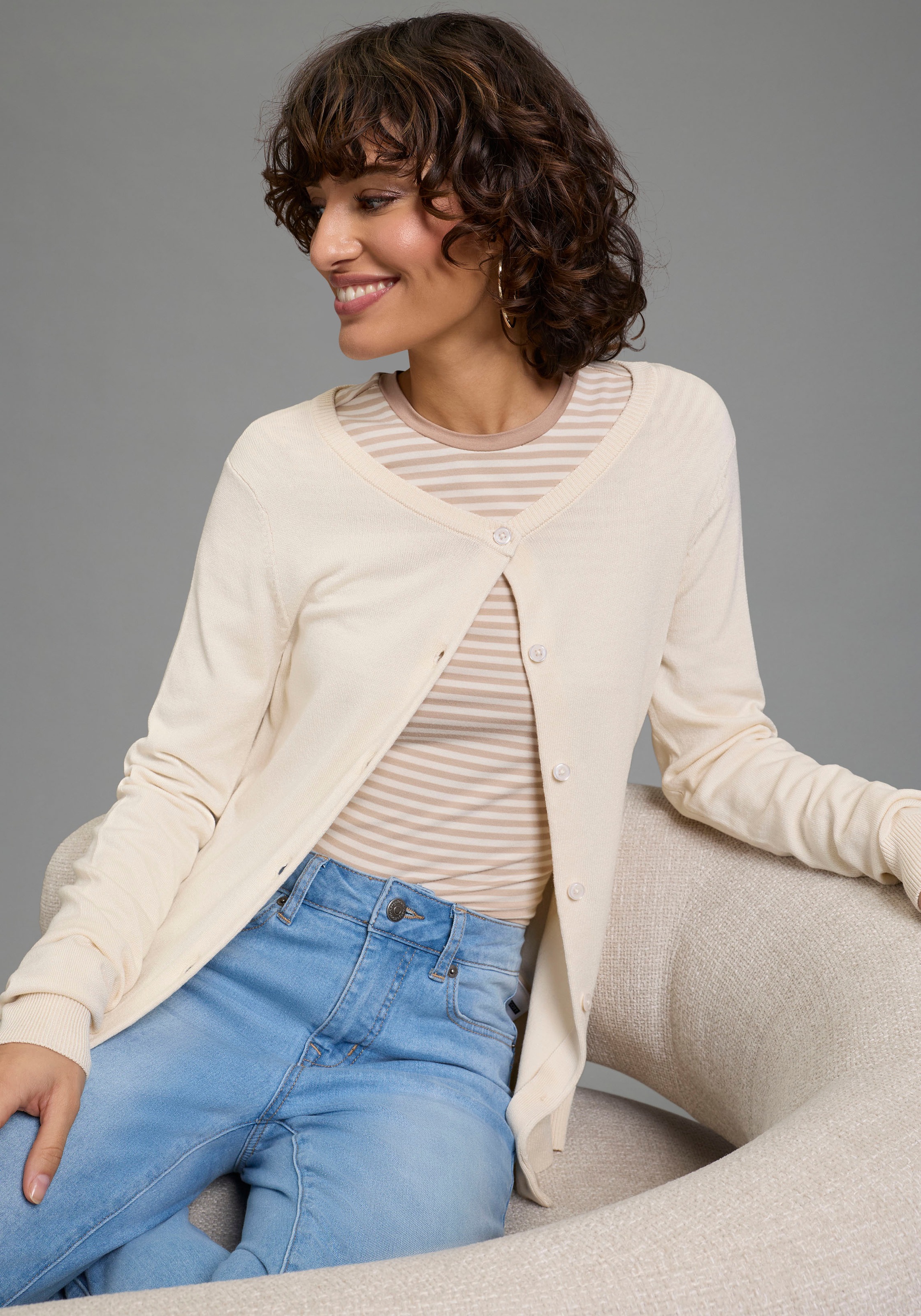 Flashlights T-shirt à manches longues hüftlange Schnittform, mit Rundhalsausschnitt, gestreifte Optik