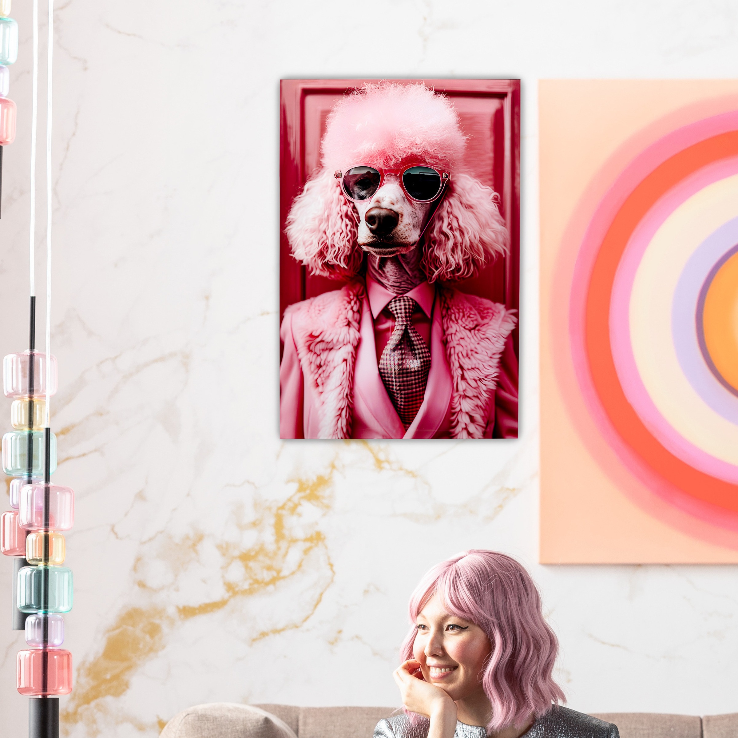 Kare Design Tableau en verre »Pink Poodle 50x40cm« 1, 