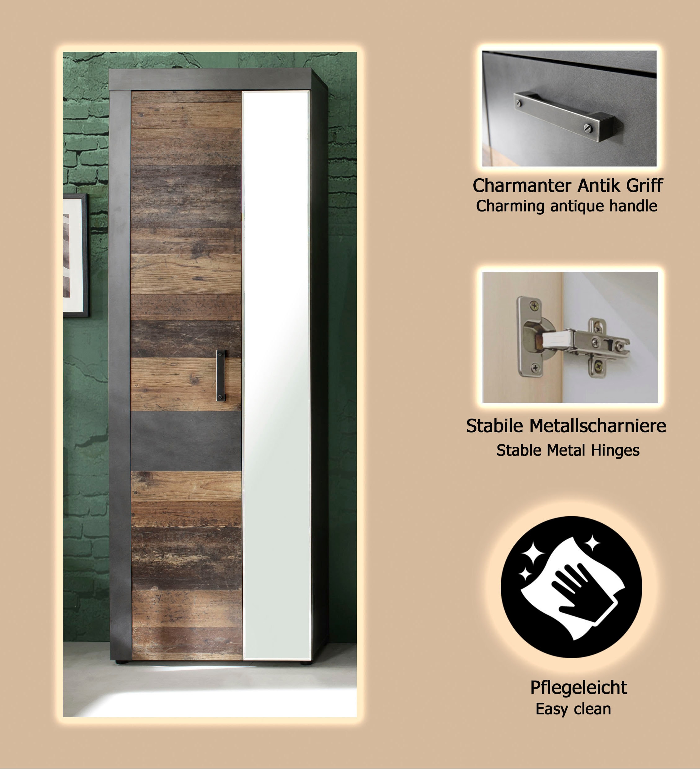 Home affaire Garderobenschrank »Ilana« Garderobenschrank mit 2 Türen - (B/T/H) 65/34/192 cm