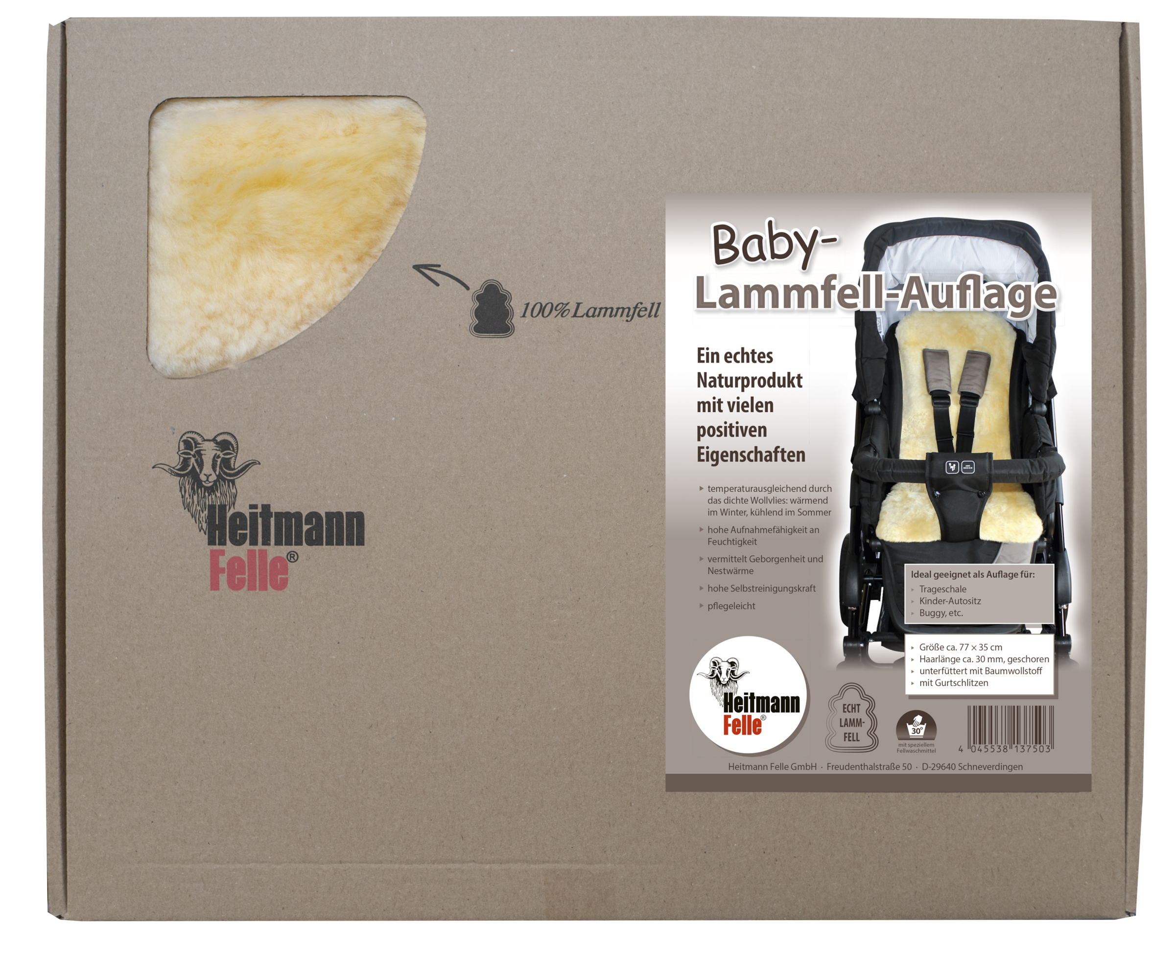 Heitmann Felle Babylammfell »Lammfell-Einlage« echtes Lammfell, geschoren, mit 5 Gurtschlitzen, vielseitig einsetzbar