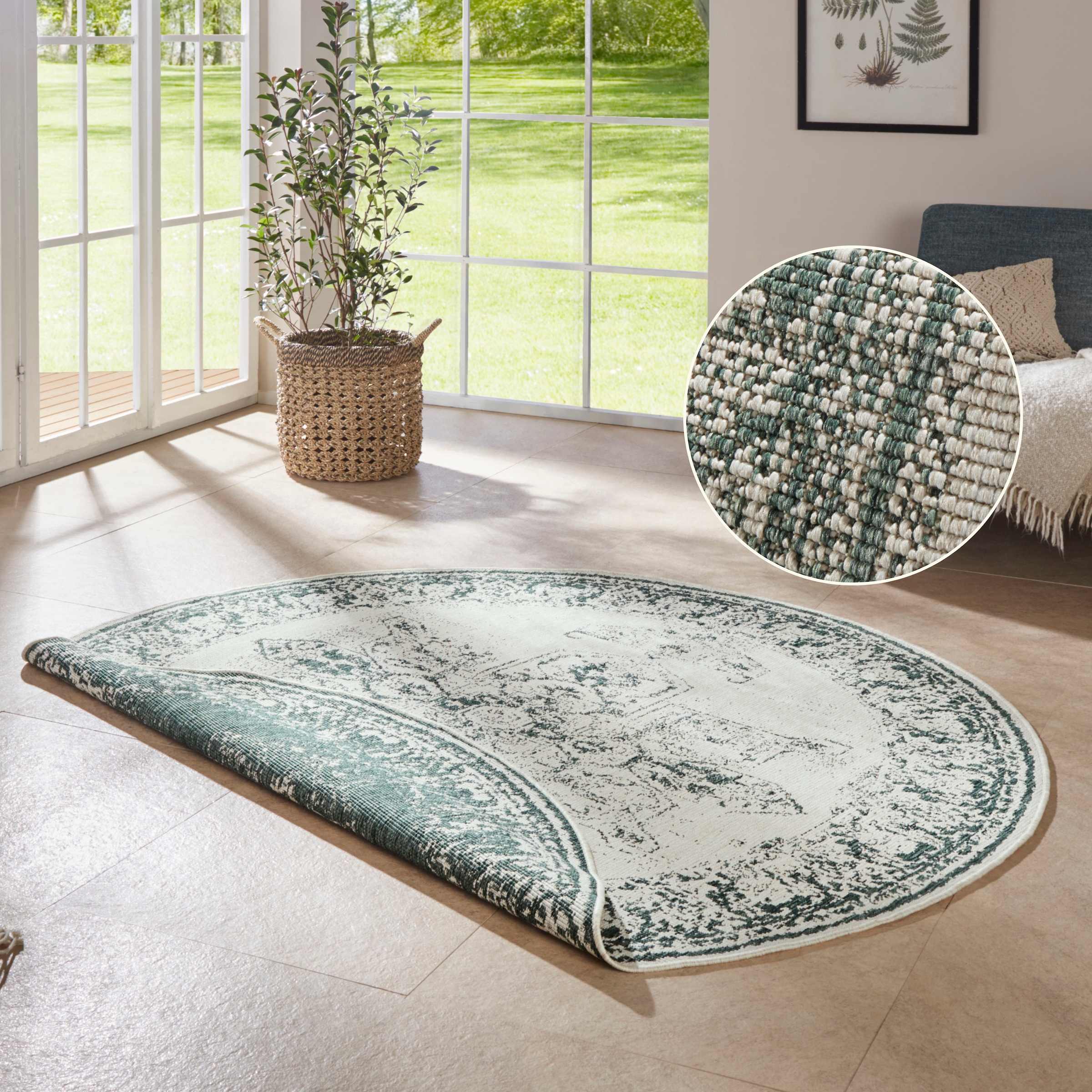HANSE Home Teppich »Borbon Wendeteppich« rund 5 mm Höhe In-& Outdoor, Wetterfest, Balkon, Garten, Wohnzimmer, Wasserfest