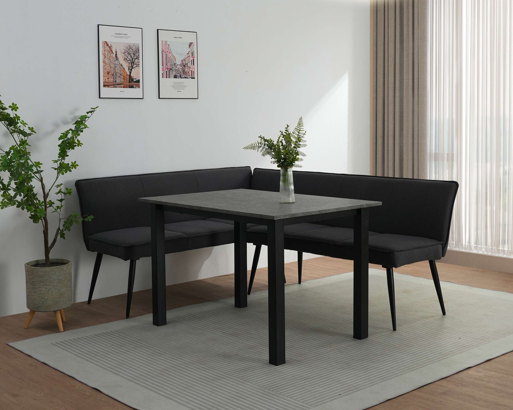 GOODproduct Banc de salle à manger »Ianna« schwarze Metallbeine, pflegeleichtem Webstoff Bezug, Breite 193 cm