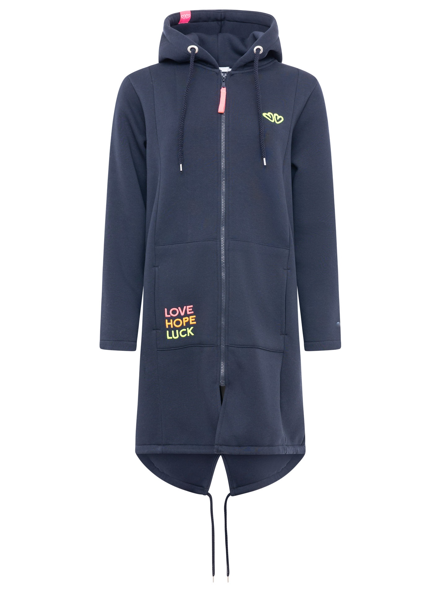 Zwillingsherz Manteau en jersey Regular Fit, Langarm, Kapuze, Reissverschluss, Neon-Stickerei