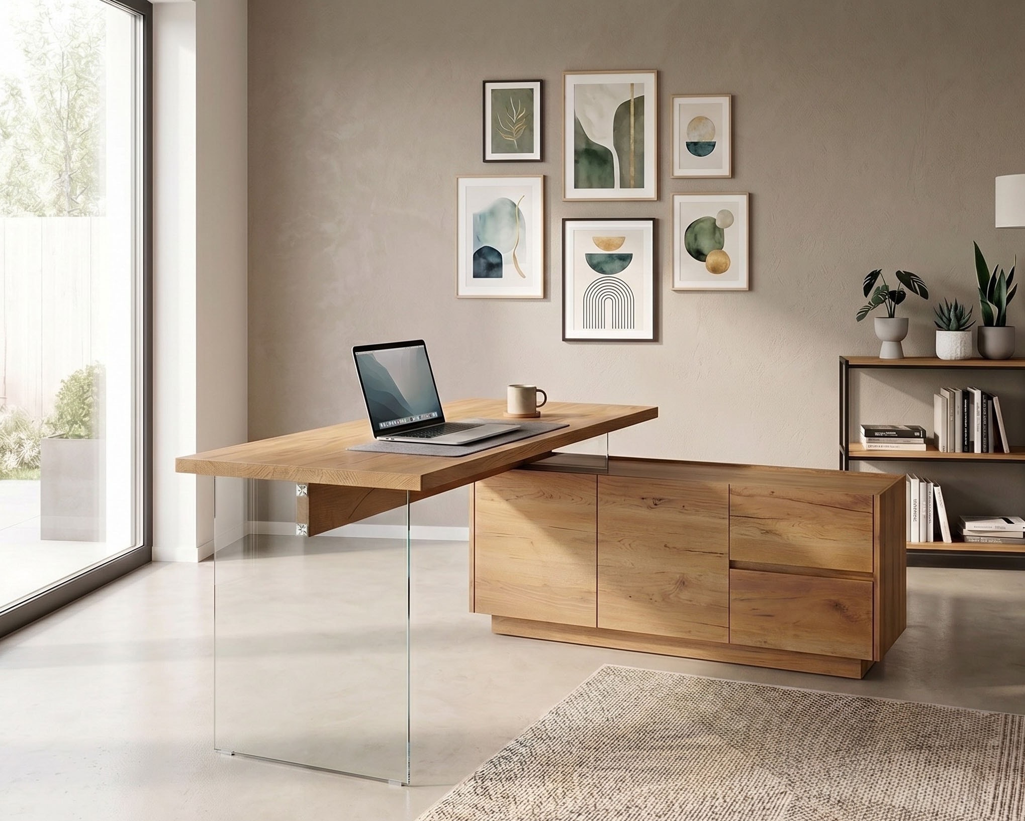 Jahnke Bureau d'angle »LUX C 160 E« bureau d'angle, montable des deux côtés, verre, 2 compartiments + 2 tiroirs