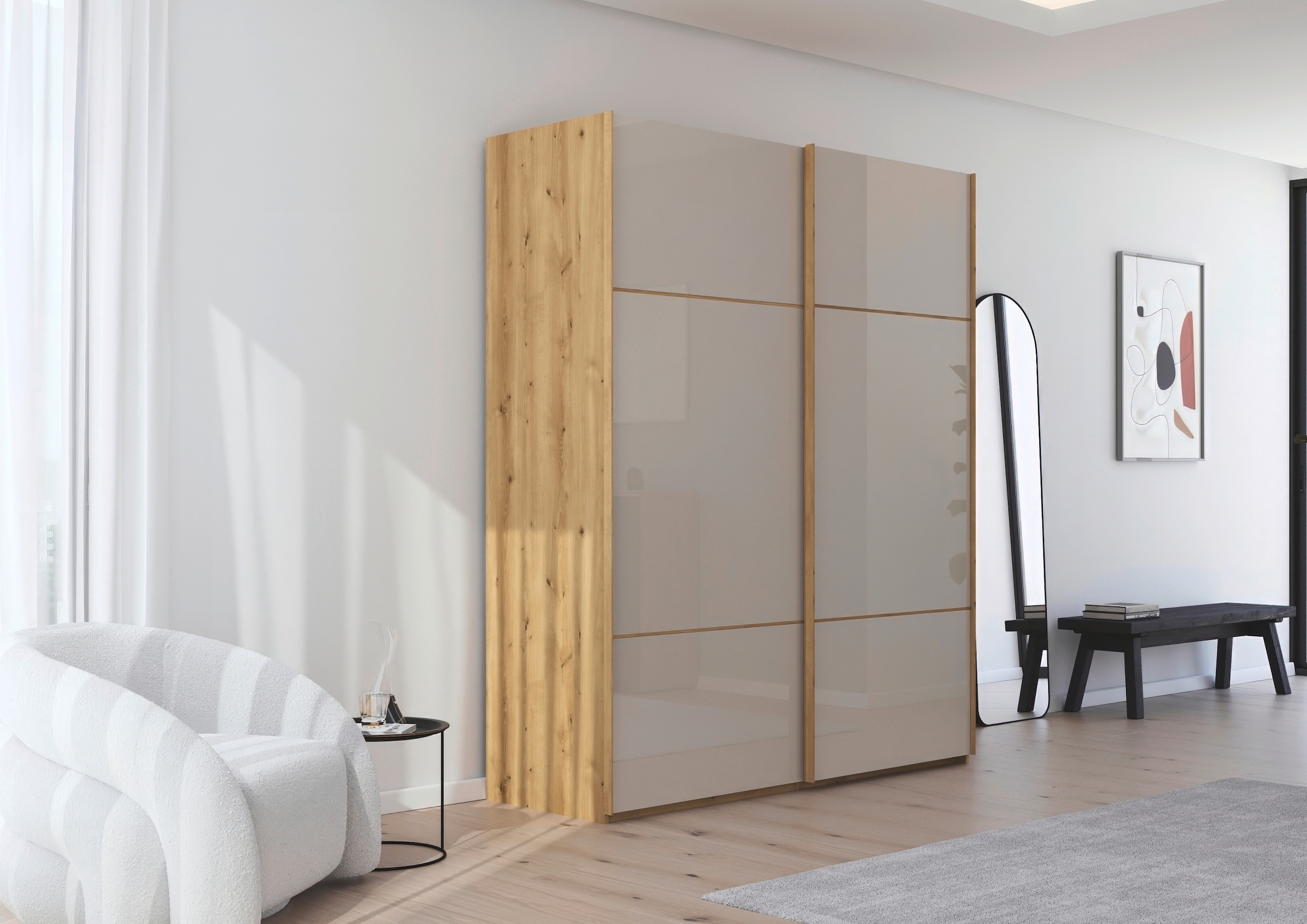 rauch »Kleiderschrank Schrank Garderobe Schlafzimmerschrank SCALE-TRIO« edle dreigeteilte Front mit 2 Zierleisten Glasfront MADE IN GERMANY