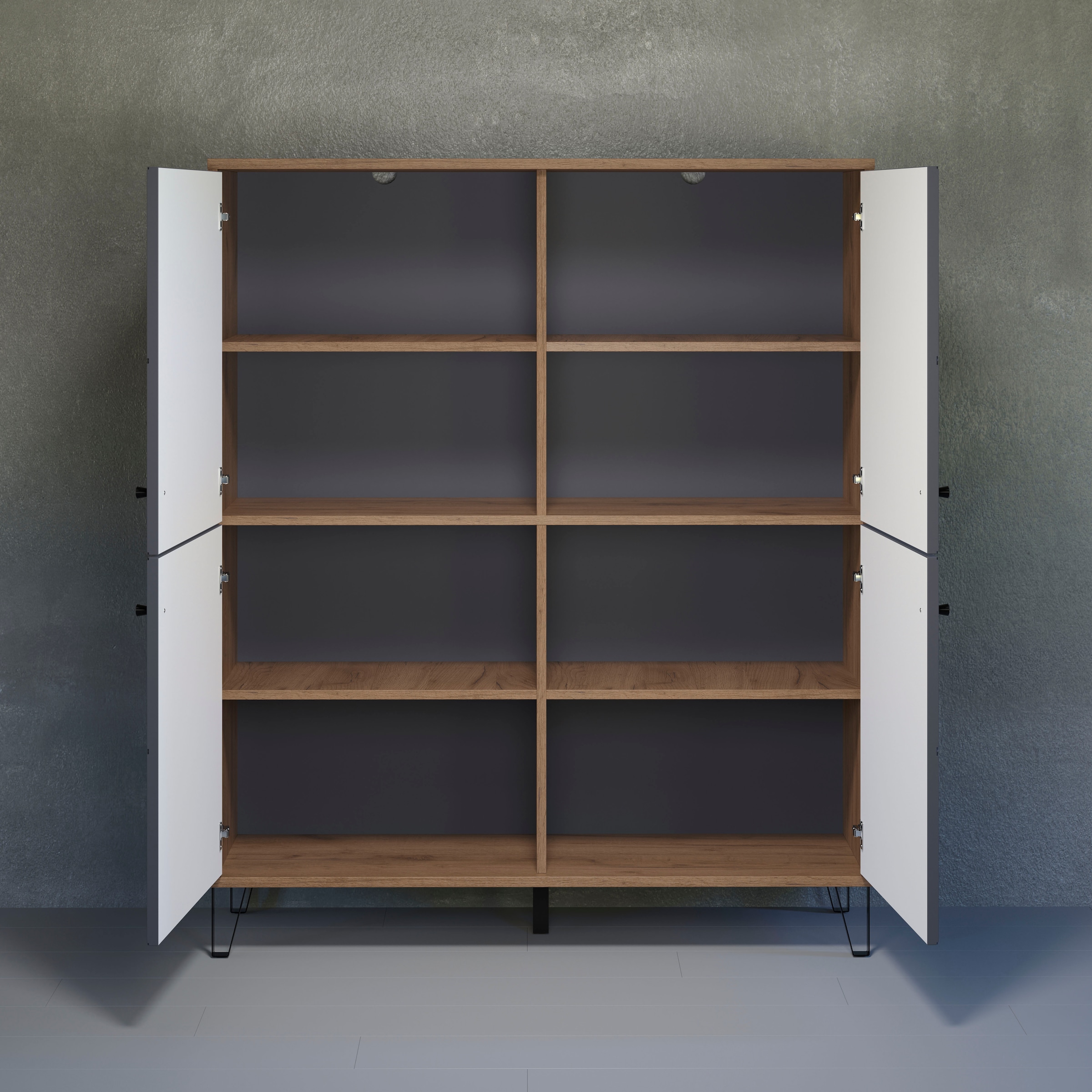 Home affaire Buffet haut »Molveno« 1 cuis tlg. Highboard mit 4 Türen & Soft-Close - (B/T/H) 123/40/136 cm