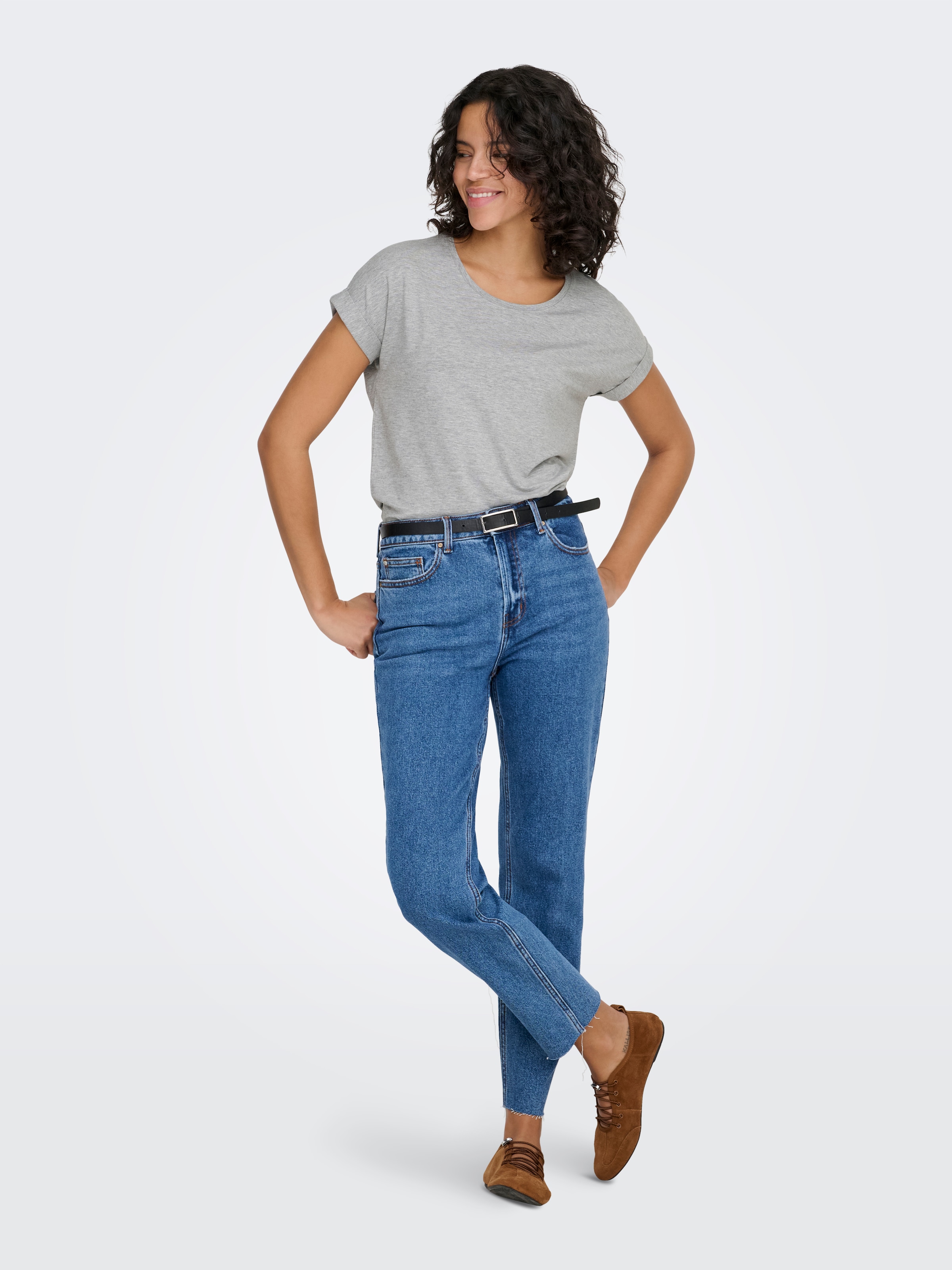 ONLY T-shirt »ONLMOSTER – T-Shirt mit melierter Optik und elastischem Material«, meliert, casual, lässig geschnitten, Viskosemischung, Rundhals
