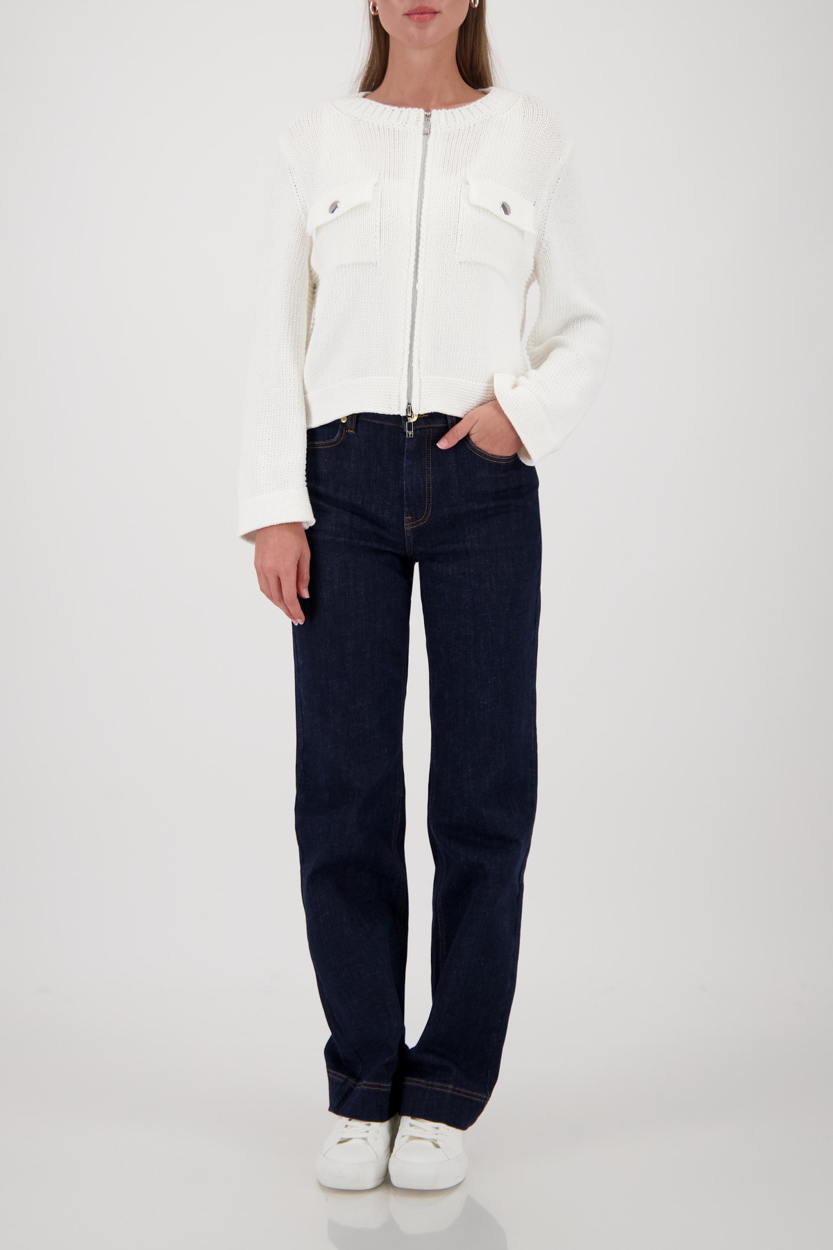 Monari Strickjacke Rundhalsausschnitt, Regular Fit, 2-Wege-Reissverschluss