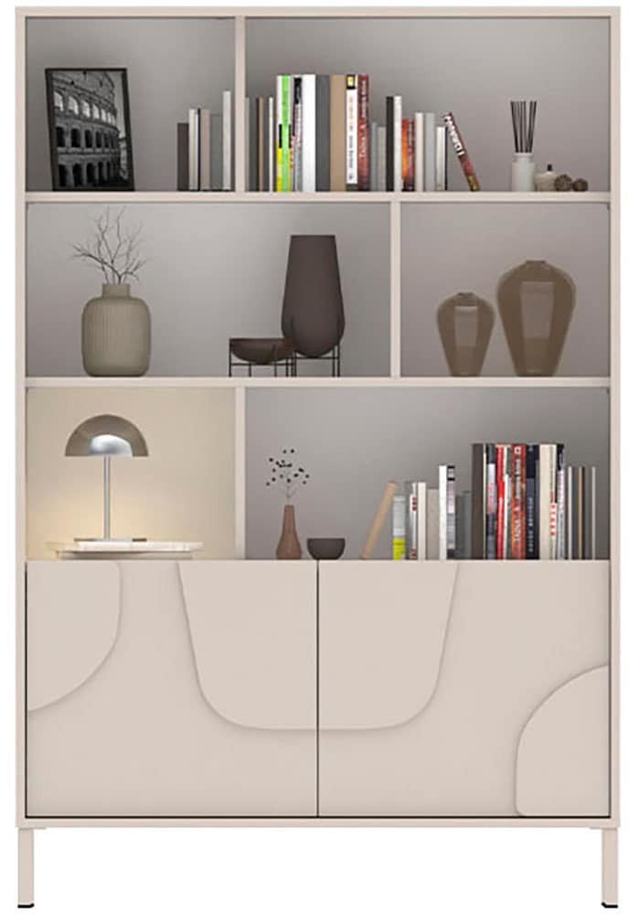 INOSIGN Highboard »Stone, H 155/141, B 105 cm, 2 Türen, 6 offene Fächer, Regal-Schrank« 3D-Design, Push-to-open, Stauraum dekorativ & praktisch, Füsse wählbar