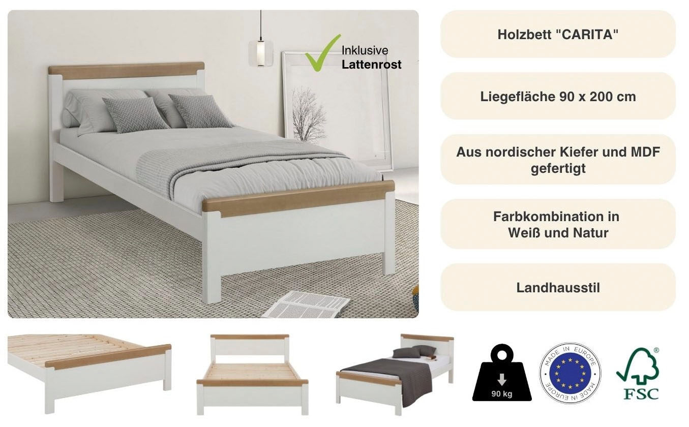 Home affaire Lit en bois »"CARITA"« zertifiziertes Massivholz, im klassischen Landhausstil