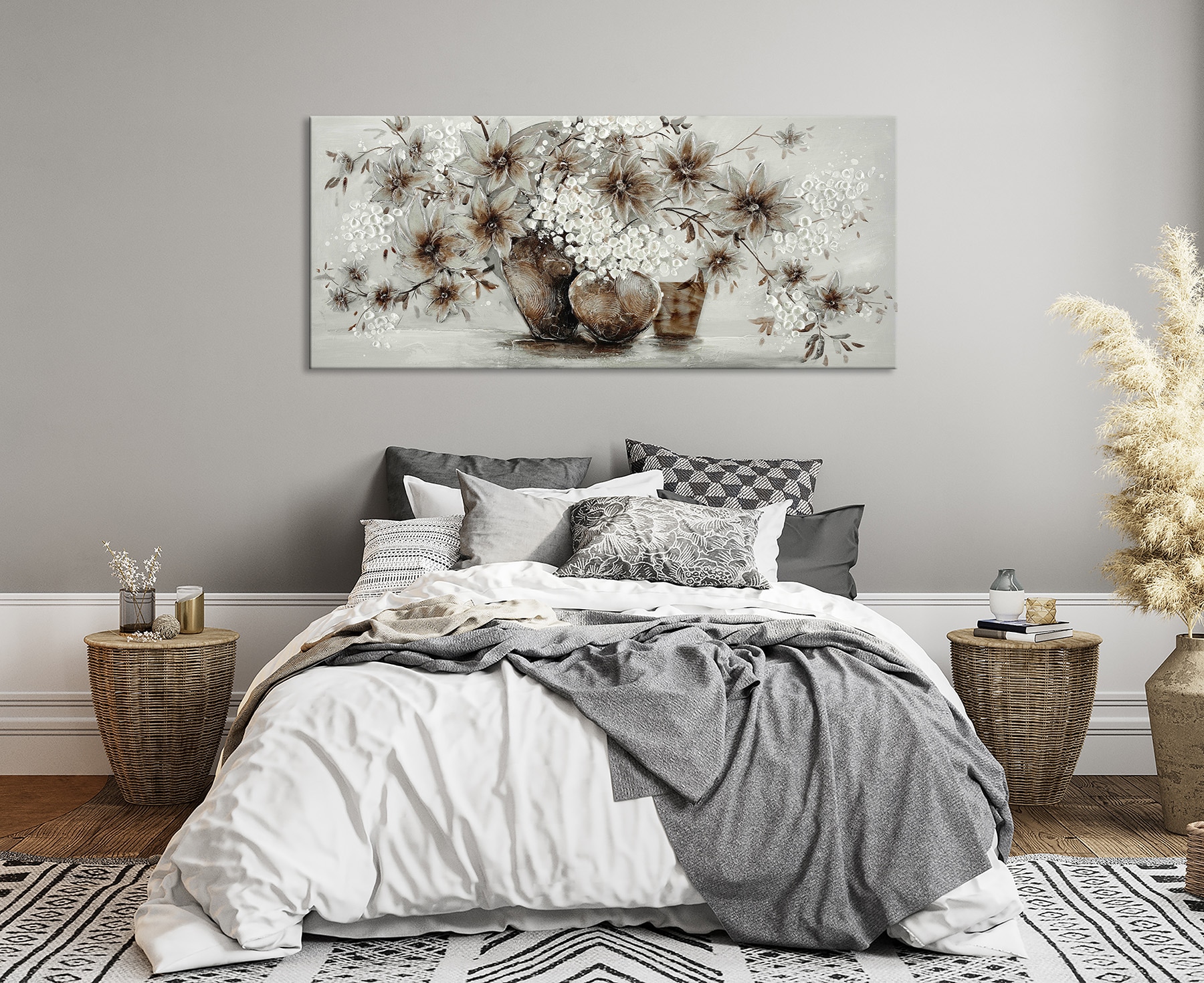 Bönninghoff Peinture à l'huile »handarbeit BLUMENVASEN ZWEIGE 60x140 cm – Wandbild Kunst« Fleurs | Vases 1 cuis tlg. fabriqué à la main, chaque image est unique