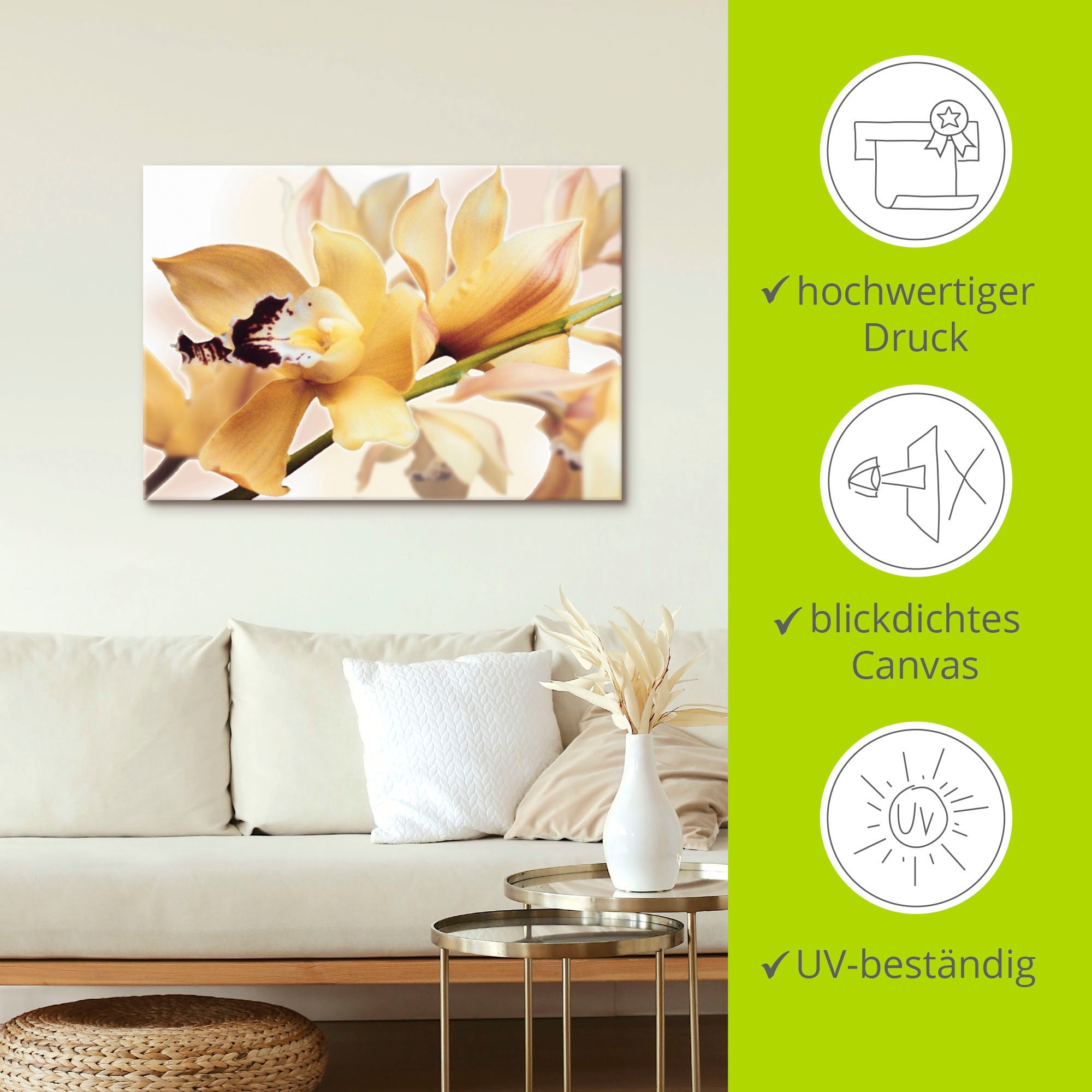 Artland Fresque murale »Gelbe Orchidee« 1 cuis tlg. als Alubild, Leinwandbild in verschied. Grössen
