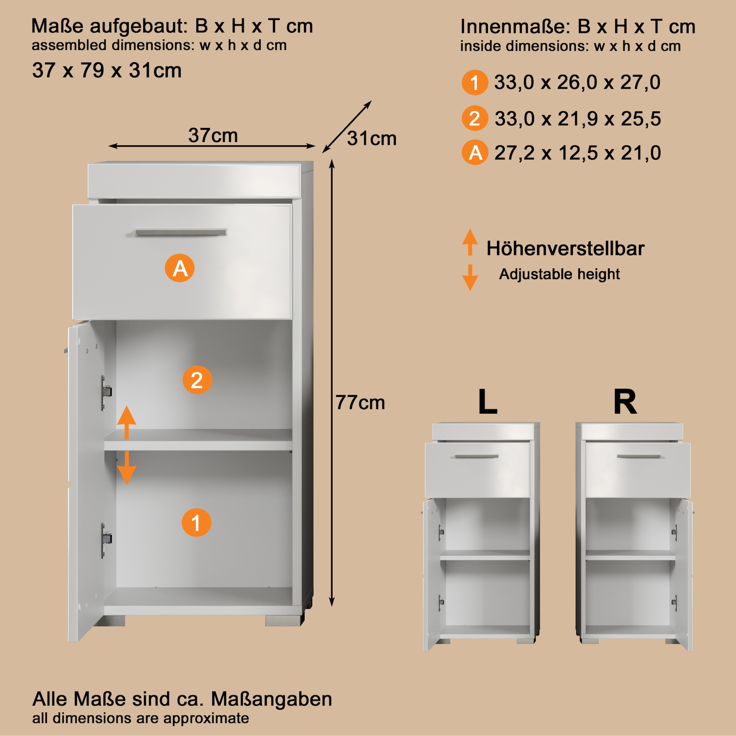 welltime Unterschrank »Avena« Badezimmerkommode mit 1 Schublade und 1 Tür - (B/T/H) 37/31/79 cm