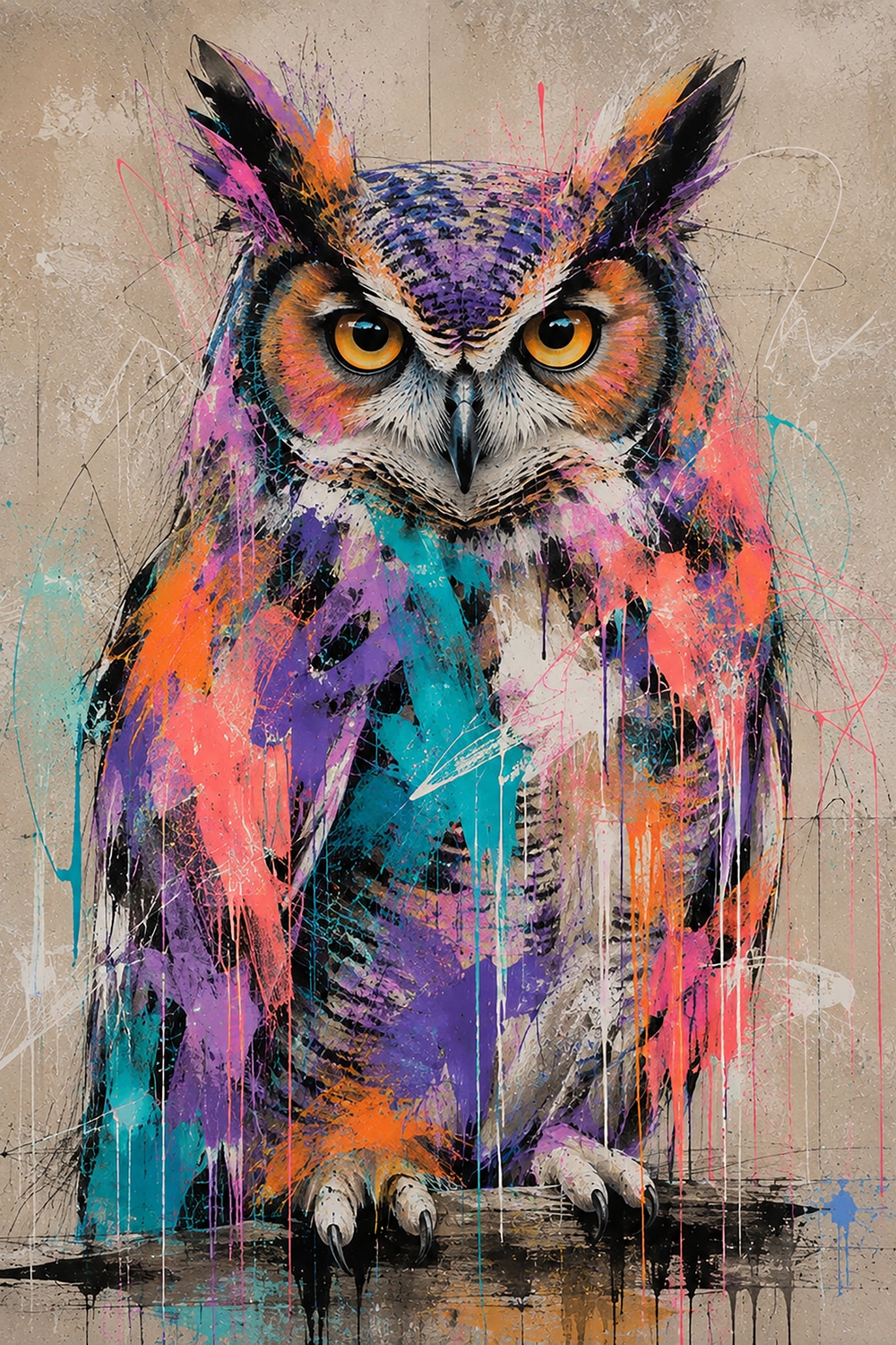 queence Acrylglasbild »Urban Art Bunte Eule / Uhu« Abstrakt | Eulen | Tiere 1 Stk. tlg. Wandbild Wohnzimmerdeko buntes Tiermotiv Abstrakte Kunst
