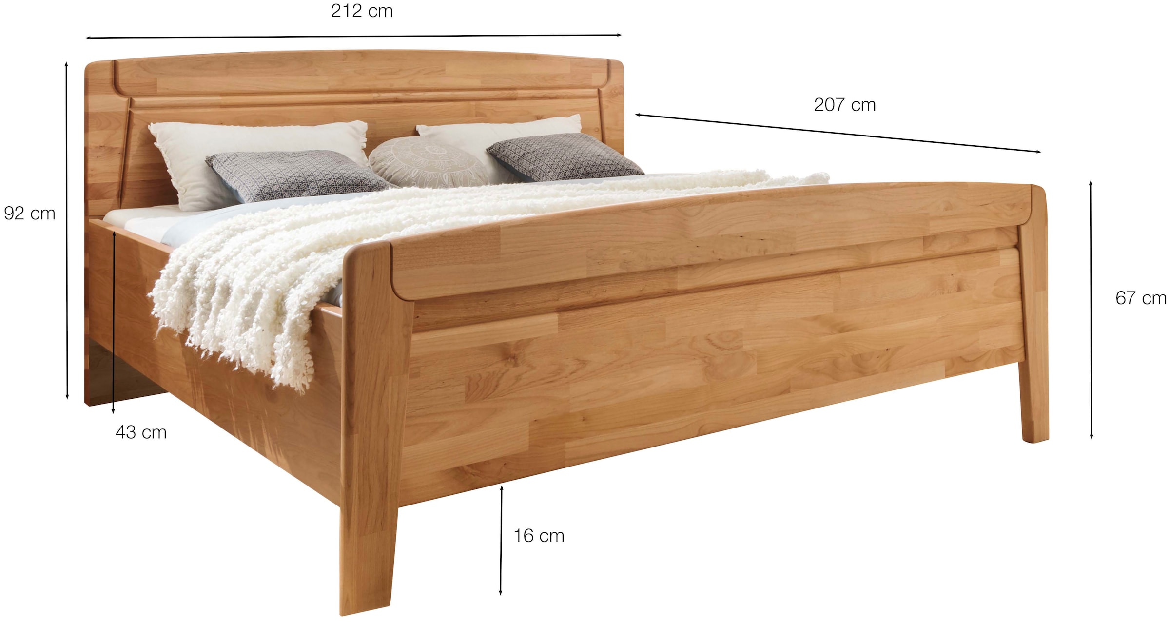 WIEMANN Lit fonctionnel »Lausanne, Bettgestell, Bettrahmen, teilmassiv Erle« 4-fache Liegehöhenverstellung, MADE IN GERMANY,  Kopf- und Fussteil aus Massivholz, zwei Grössen, Bettseitenhöhe 43 cm
