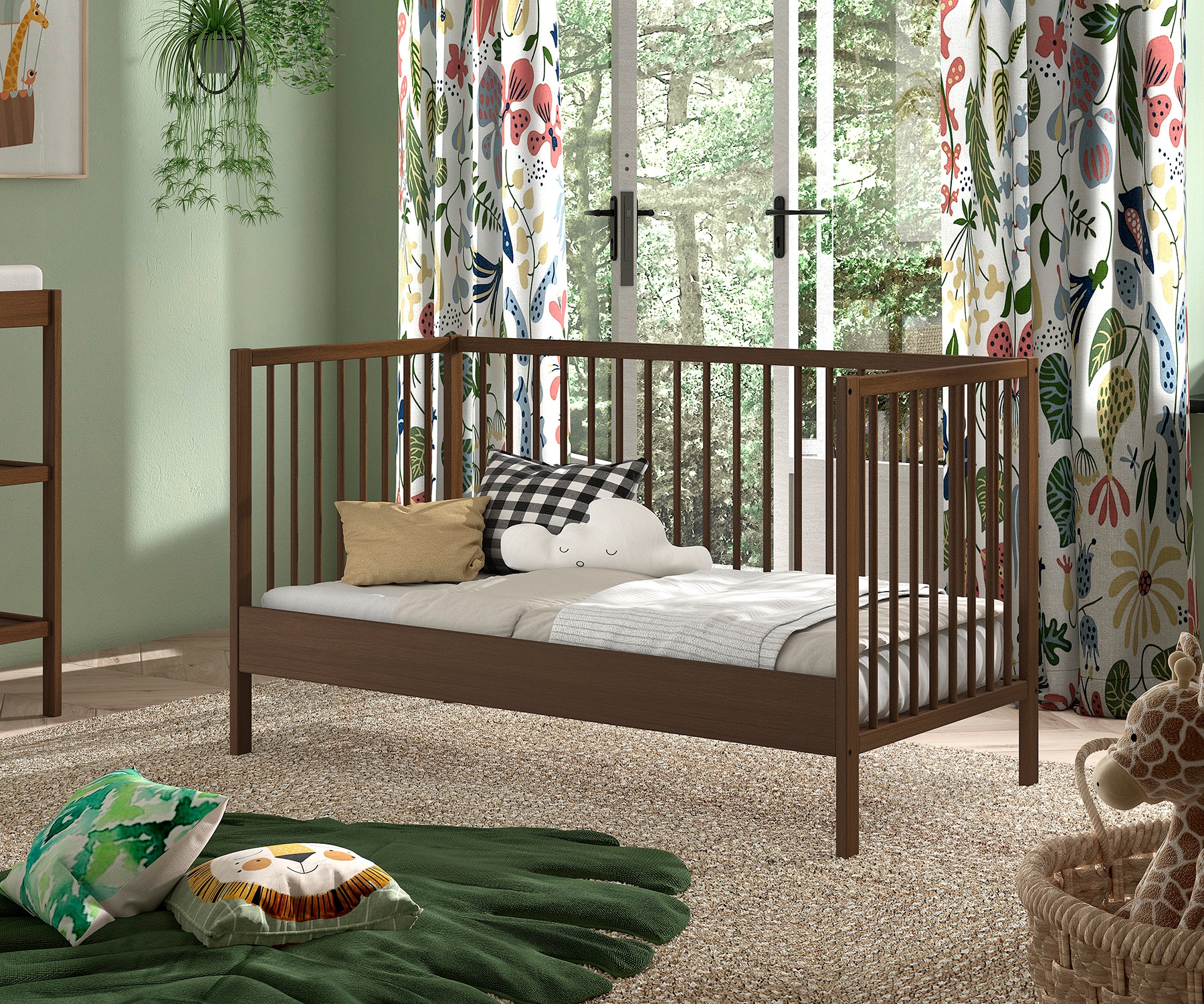 Vipack Lit bébé »DINO, ideal für Ihr Kinderzimmer, Made in Europe, Buche massiv« 70/140cm, réglable en hauteur sur 3 positions, convertible, hêtre couleur noyer