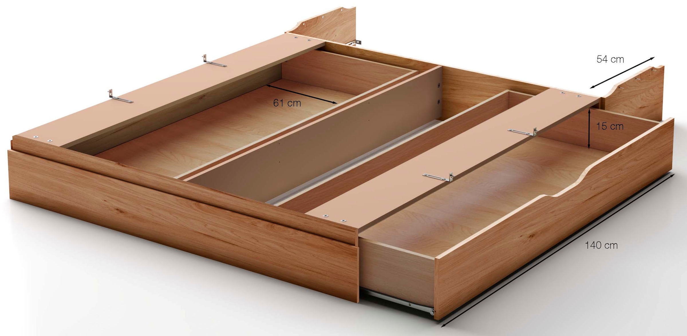 WIEMANN Tiroir »Lausanne, Bettschubkasten, Bettkasten, Schublade« 140 x 15 x 61 cm (B/H/T), MADE IN GERMANY,  Erle Nachbildung, maximale Belastung 20 Kg