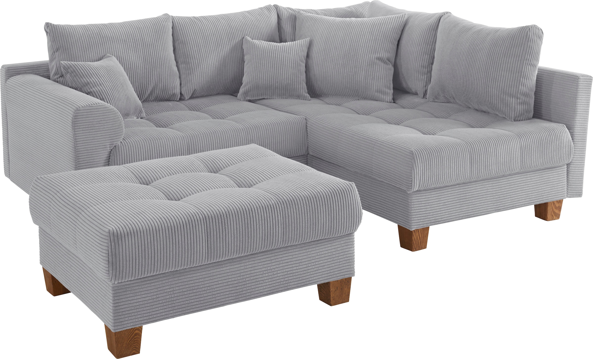 Home affaire Ecksofa »Rice L-Form, B: 216 cm« Set: Sofa & Hocker, mit 3 Zierkissen, Federkern