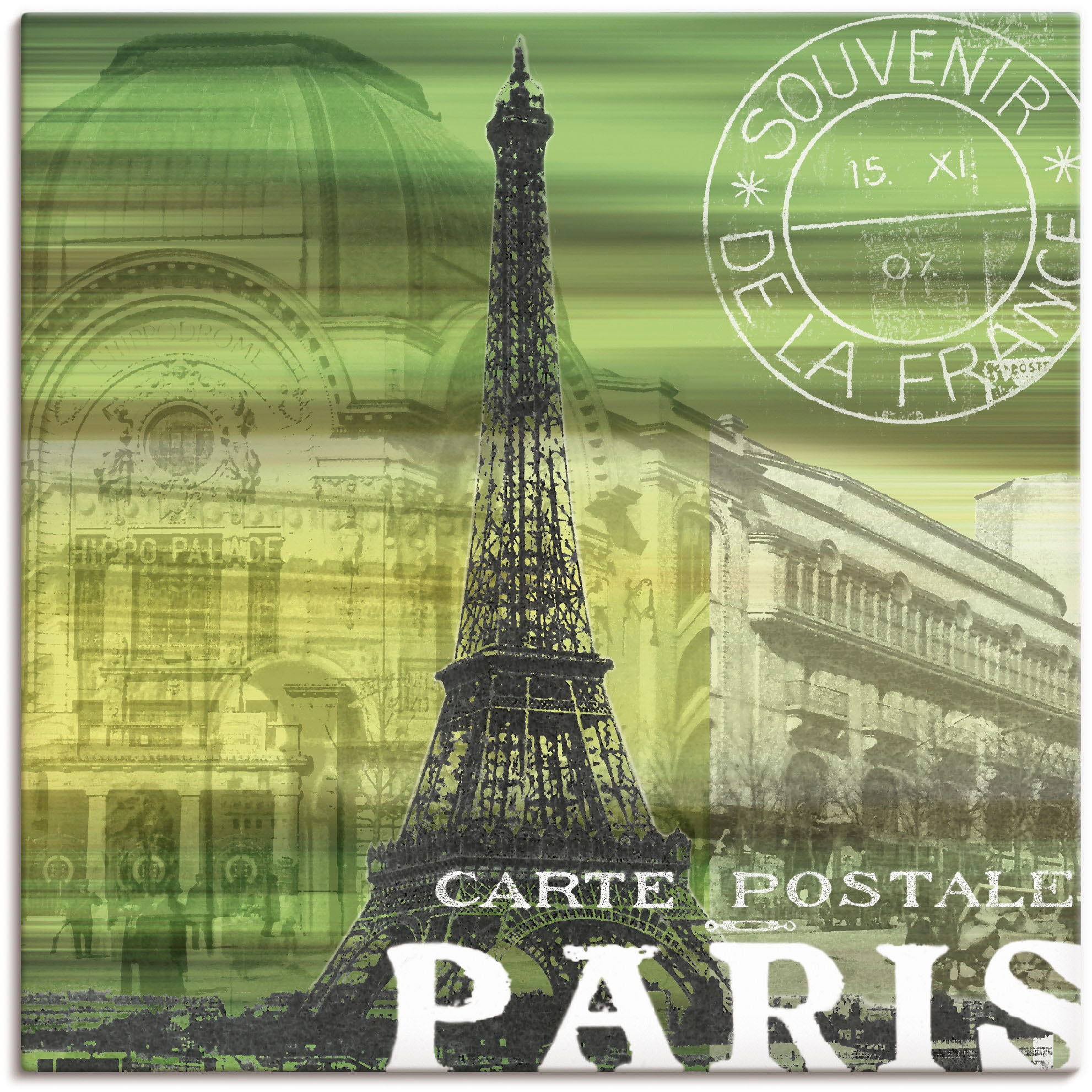 Artland Leinwandbild »Paris Collage - grün« Gebäude 1 Stk. tlg. auf Holzrahmen gespannt