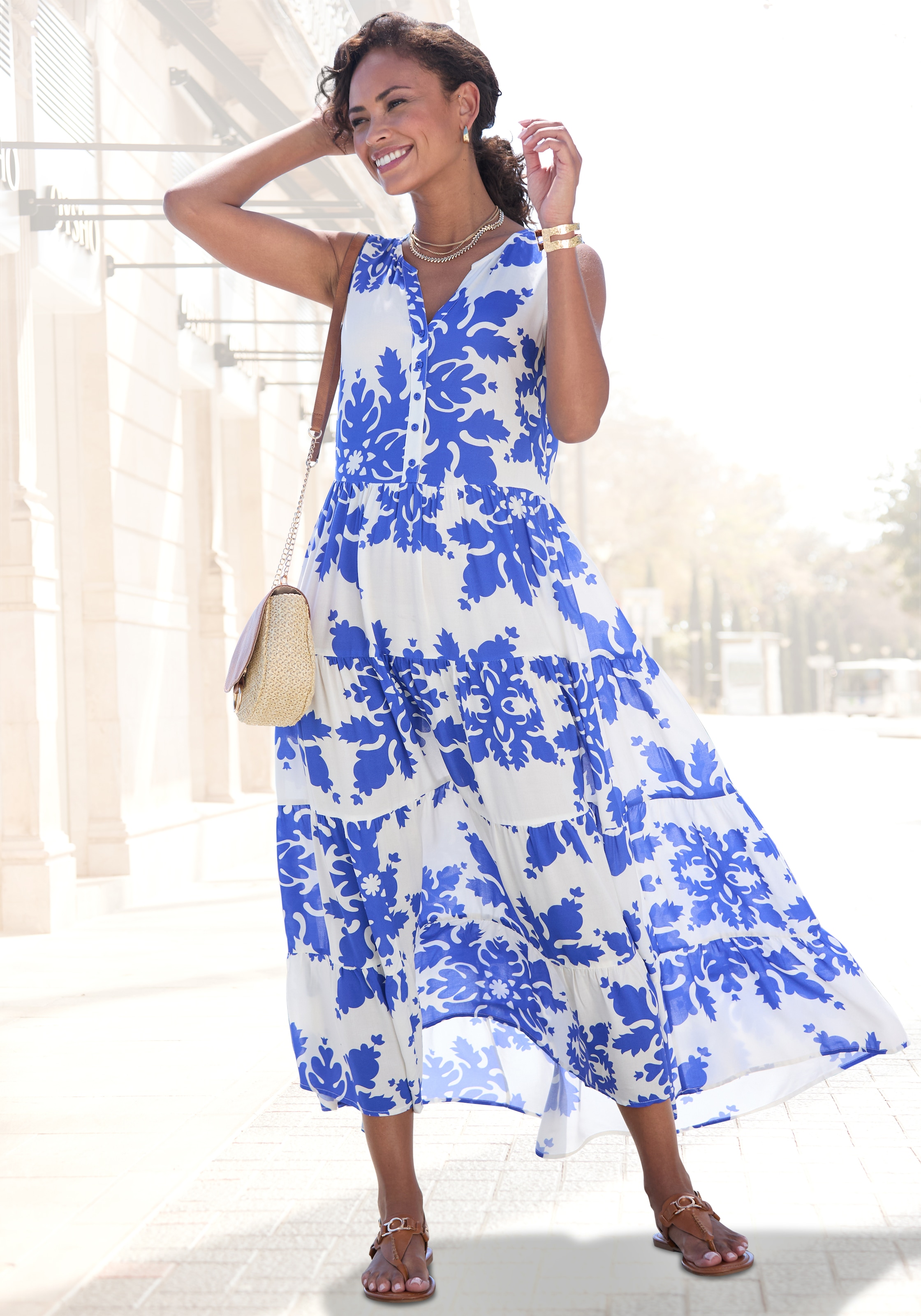 Vivance Maxikleid »mit Volants und Alloverdruck« Ärmelloses Sommerkleid, Webkleid, Strandkleid, Druckkleid, Tunikakleid