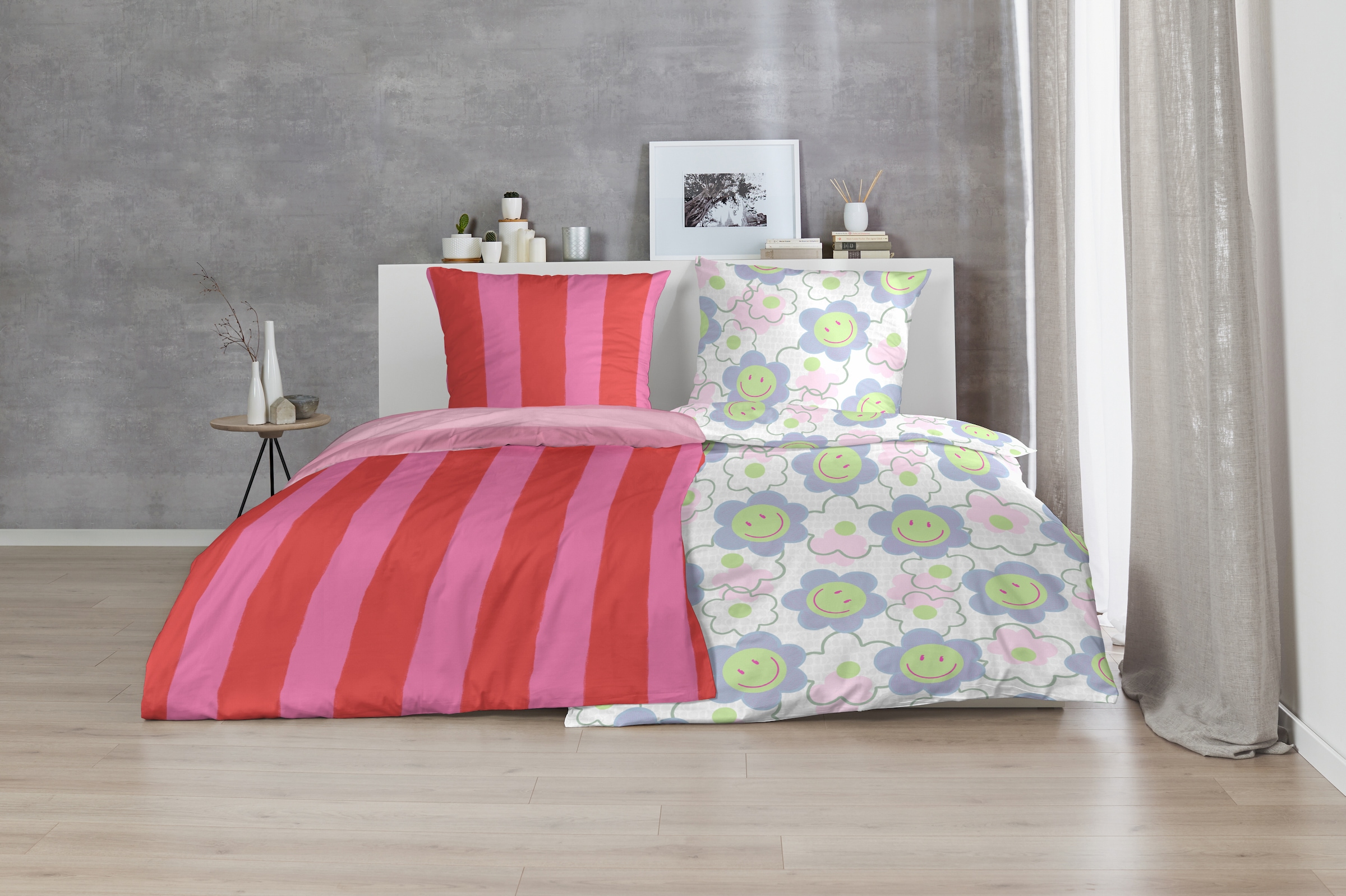 Primera Linge de lit »Renforce-Bettwäsche Smile for me« 2 cuis avec fleurs smiley aux couleurs vives