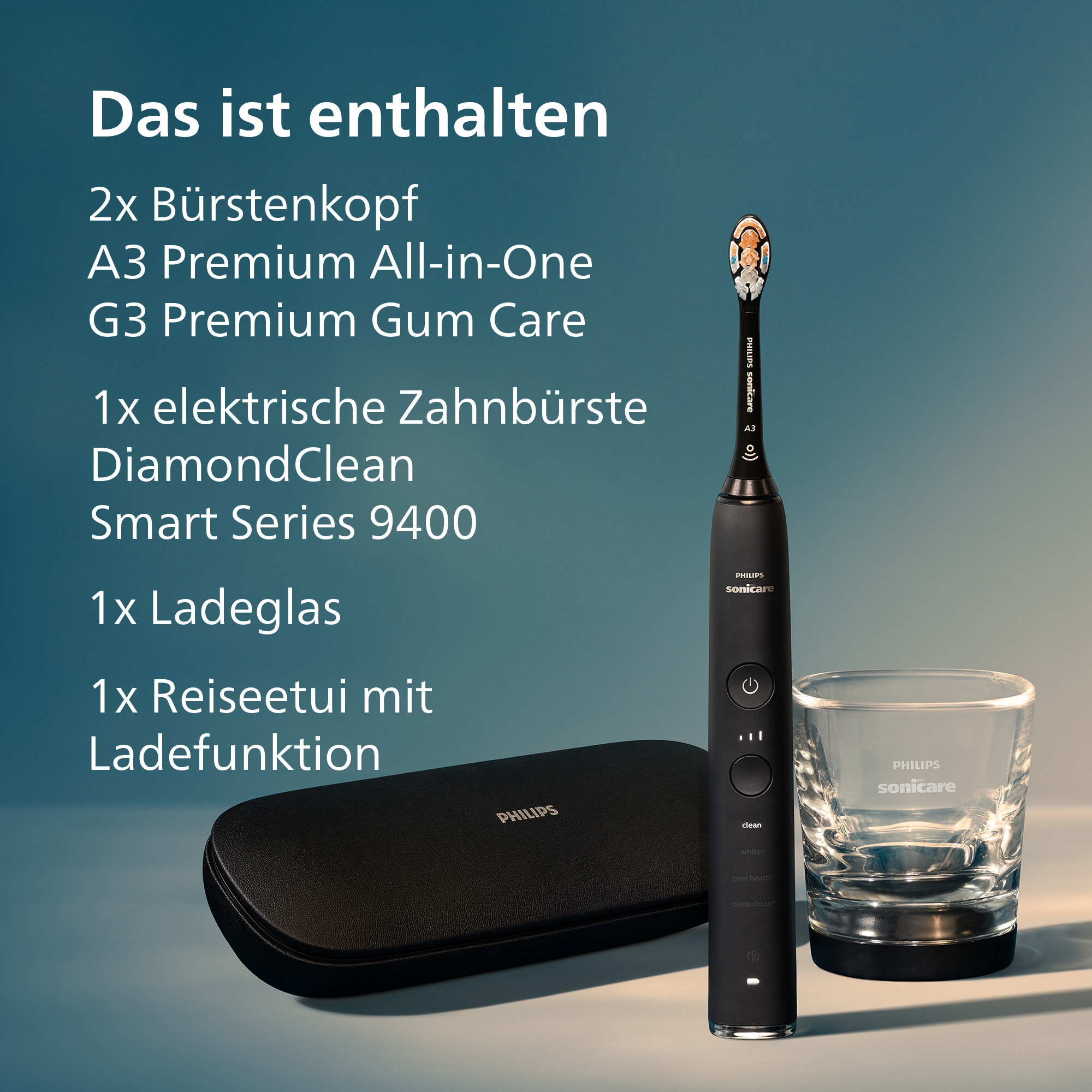 Philips Sonicare Brosse à dents électrique »DiamondClean 9400, HX9917« 2 cuis Aufsteckbürsten mit integriertem Drücksensor, 4 Putzprogramme und 3 Intensitätsstufen