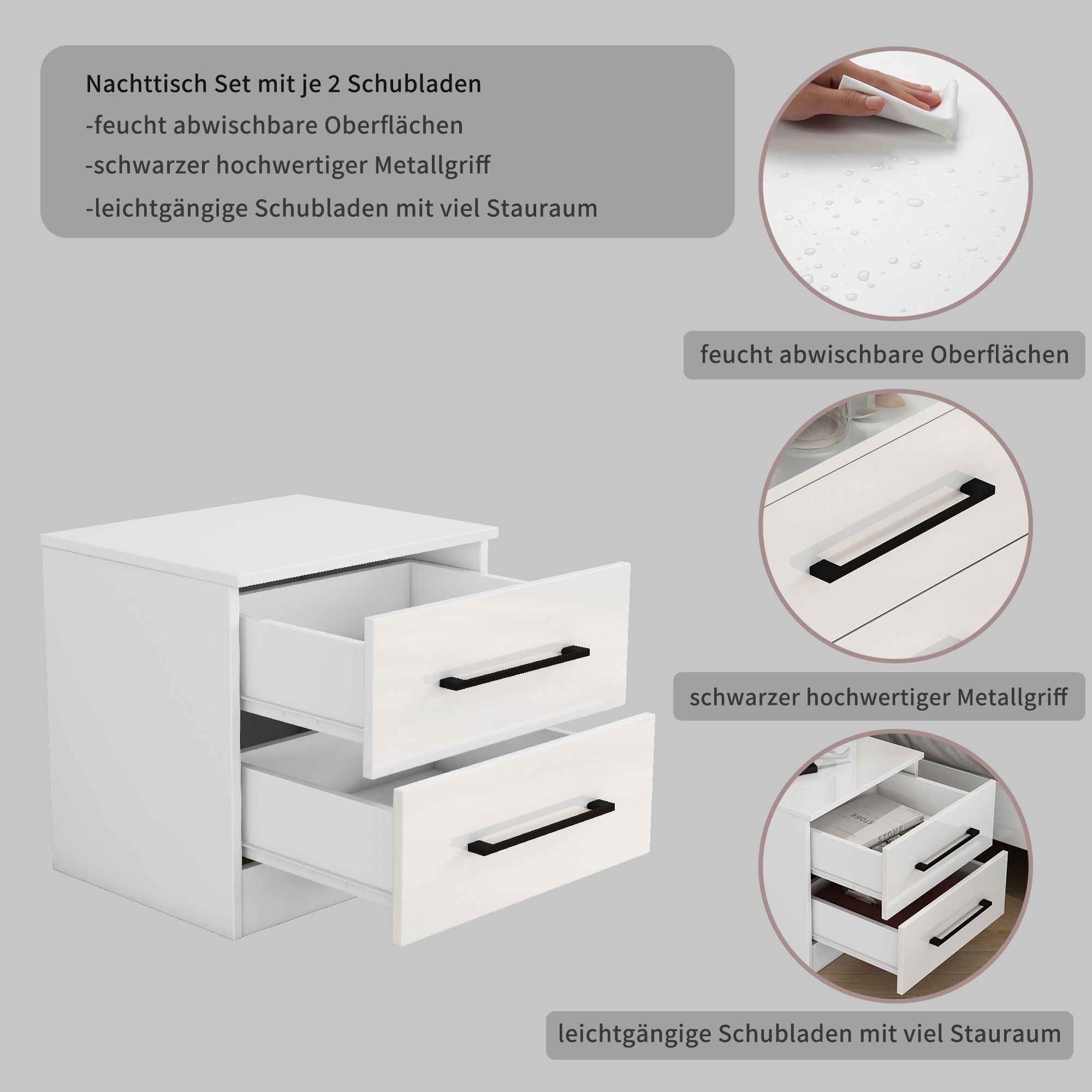 GOODproduct Nachtkommode »Sylt Schlafzimmerschrank Garderobe Schrank hochglanz« Spar-Set, modernes Hochglanz Nachtschrank Set (2 Stück) Stilvolles Design, 2 Stk. tlg. Nachttisch Bestseller Beistelltisch Kommode