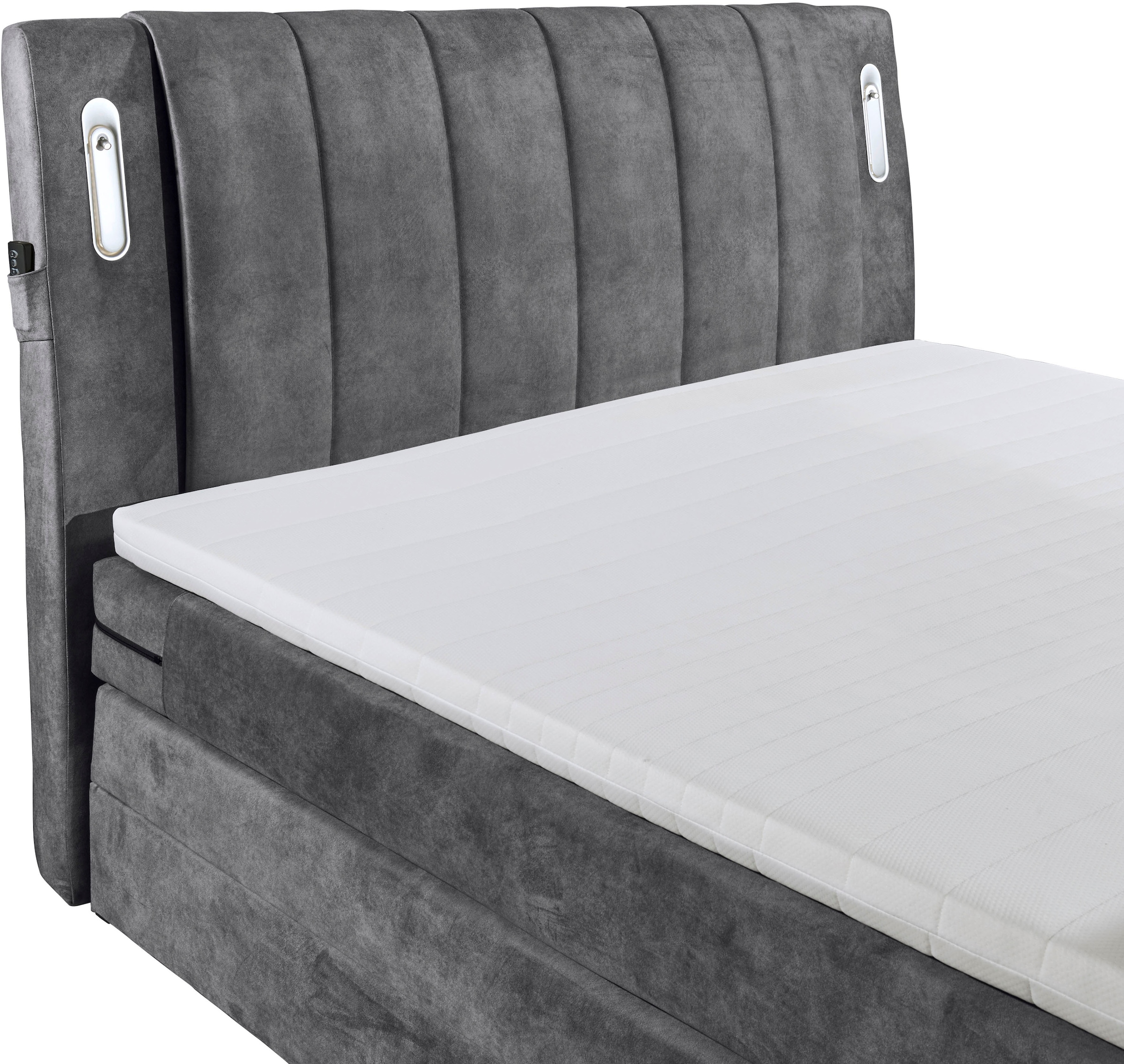 ED EXCITING DESIGN Boxspringbett »Dallas« 7 Stk. tlg. inkl. Topper, LED-Beleuchtung, TV Halterung und zwei Bettkästen