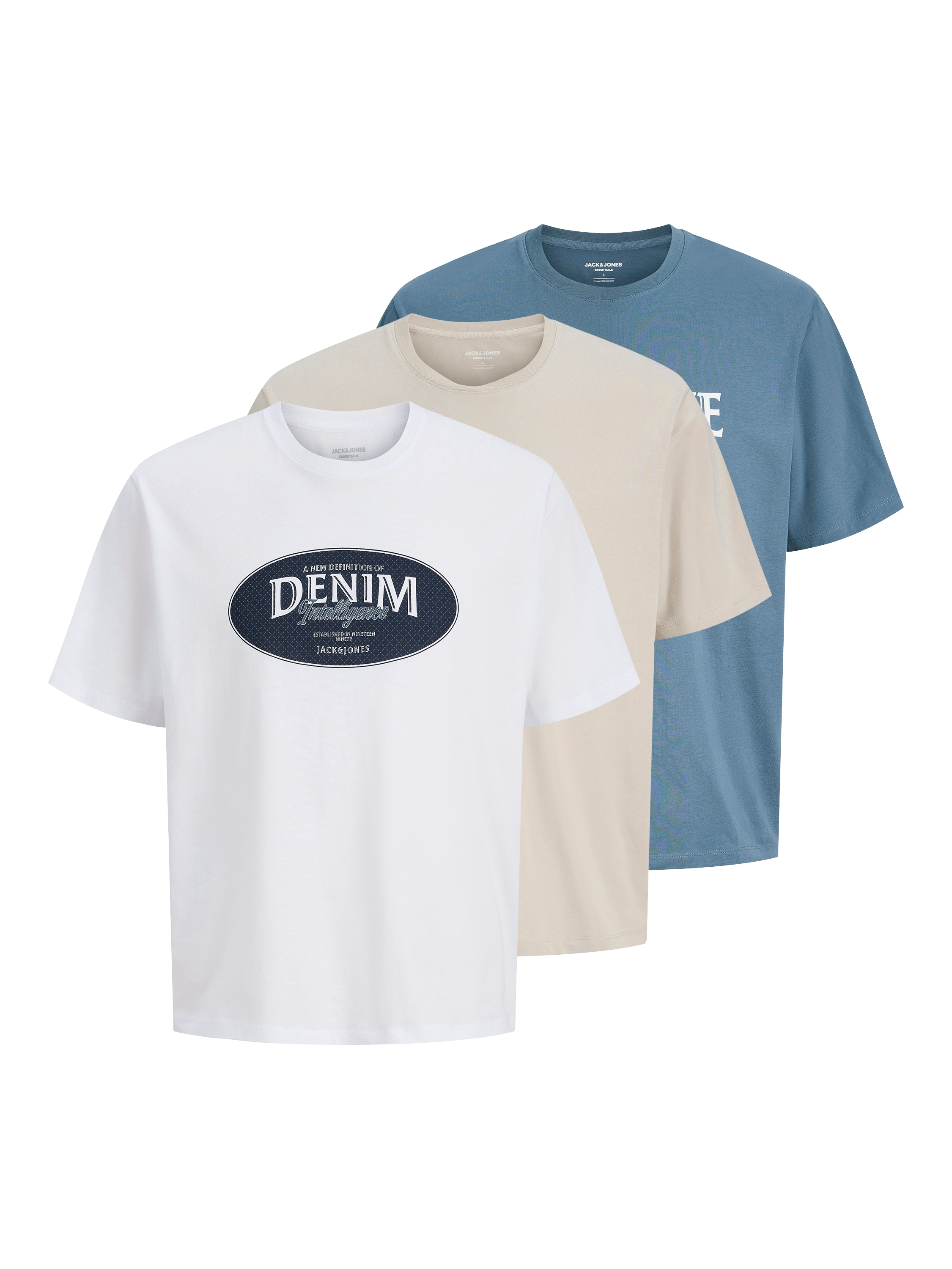 Jack & Jones T-shirt »JJEDOVER DENIM TEE SS O-NECK 3PK MP« Packung, 3 pièces