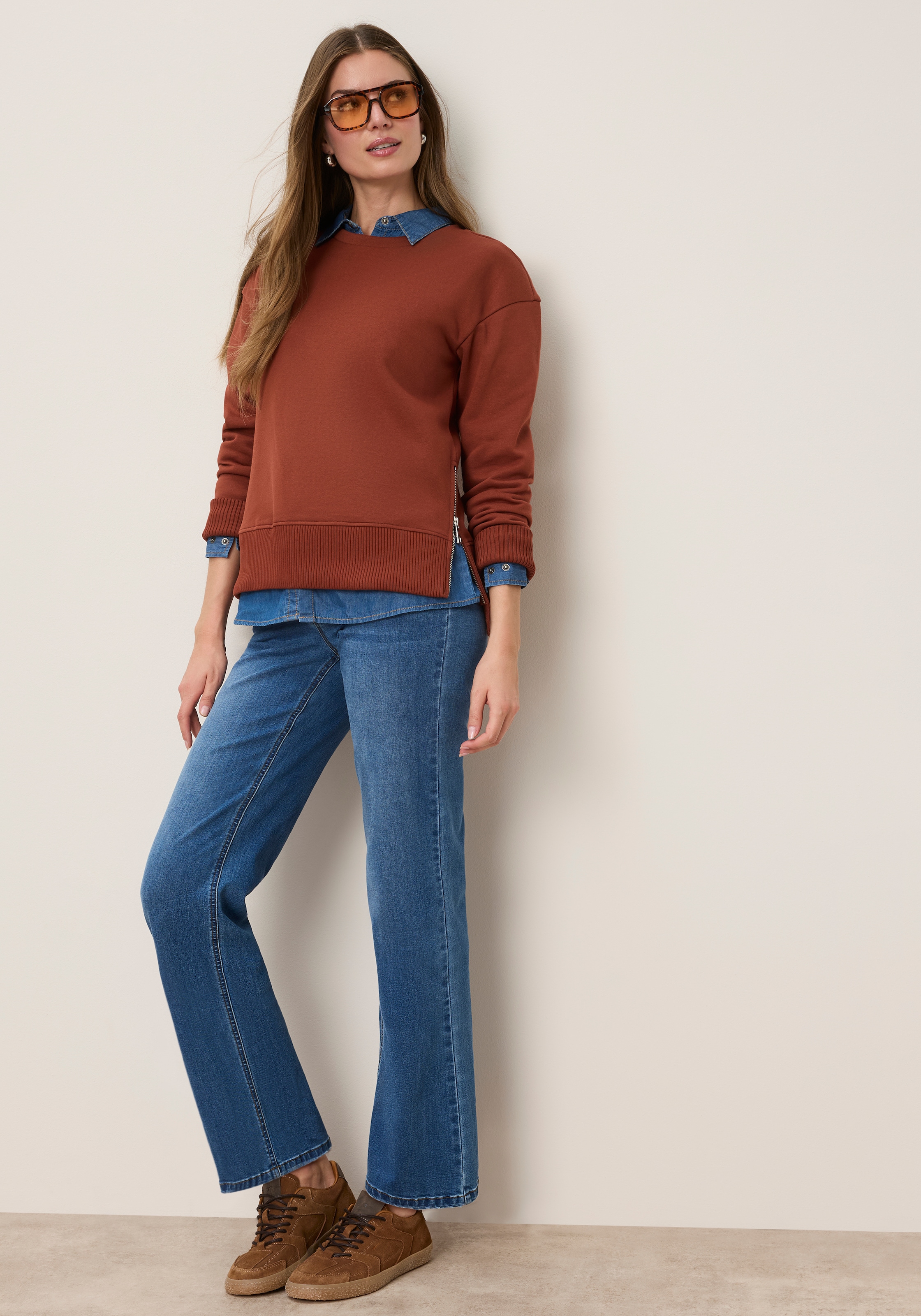 Tamaris Sweat-shirt »mit seitlichen Reissverschlüssen«, en coton élastique de qualité
