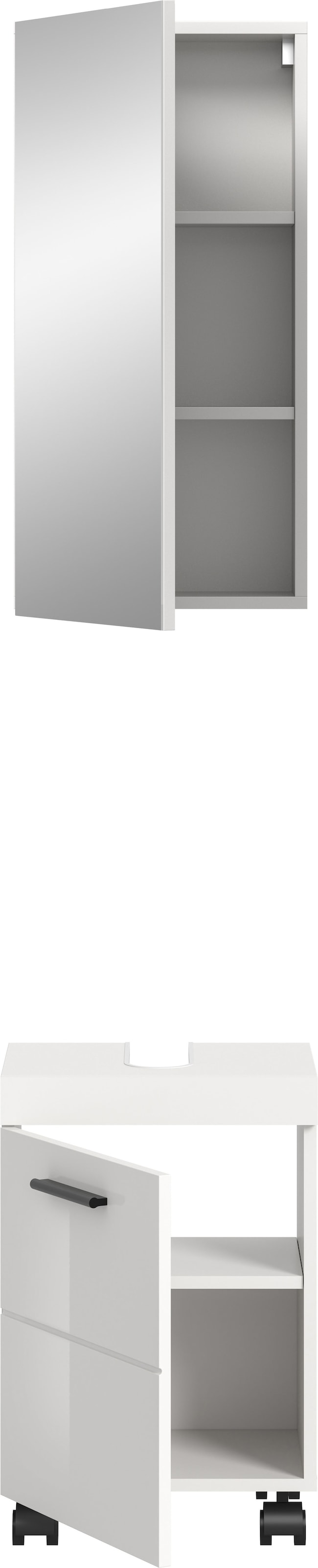 welltime Ensemble de meubles de salle de bain »AVON, Breite 40 cm, 2-teilige moderne Badkombination, auf Rollen« bestehend aus: Waschbeckenunterschrank & Spiegelschrank, 2 cuis tlg.