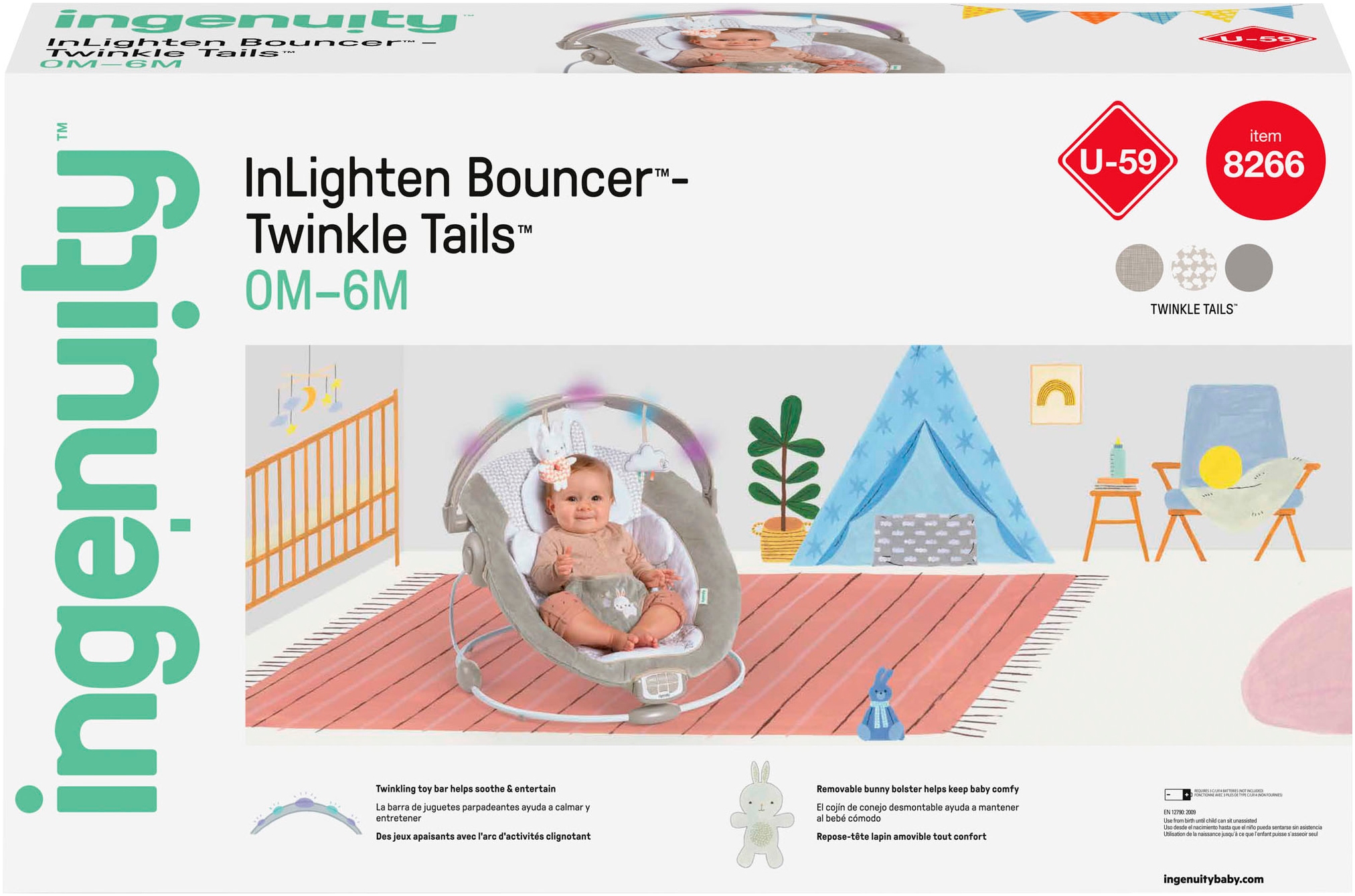 ingenuity Balançoire bébé »InLighten Bouncer™ - Twinkle Tails™« bis 9 kilos mit Licht und Sound