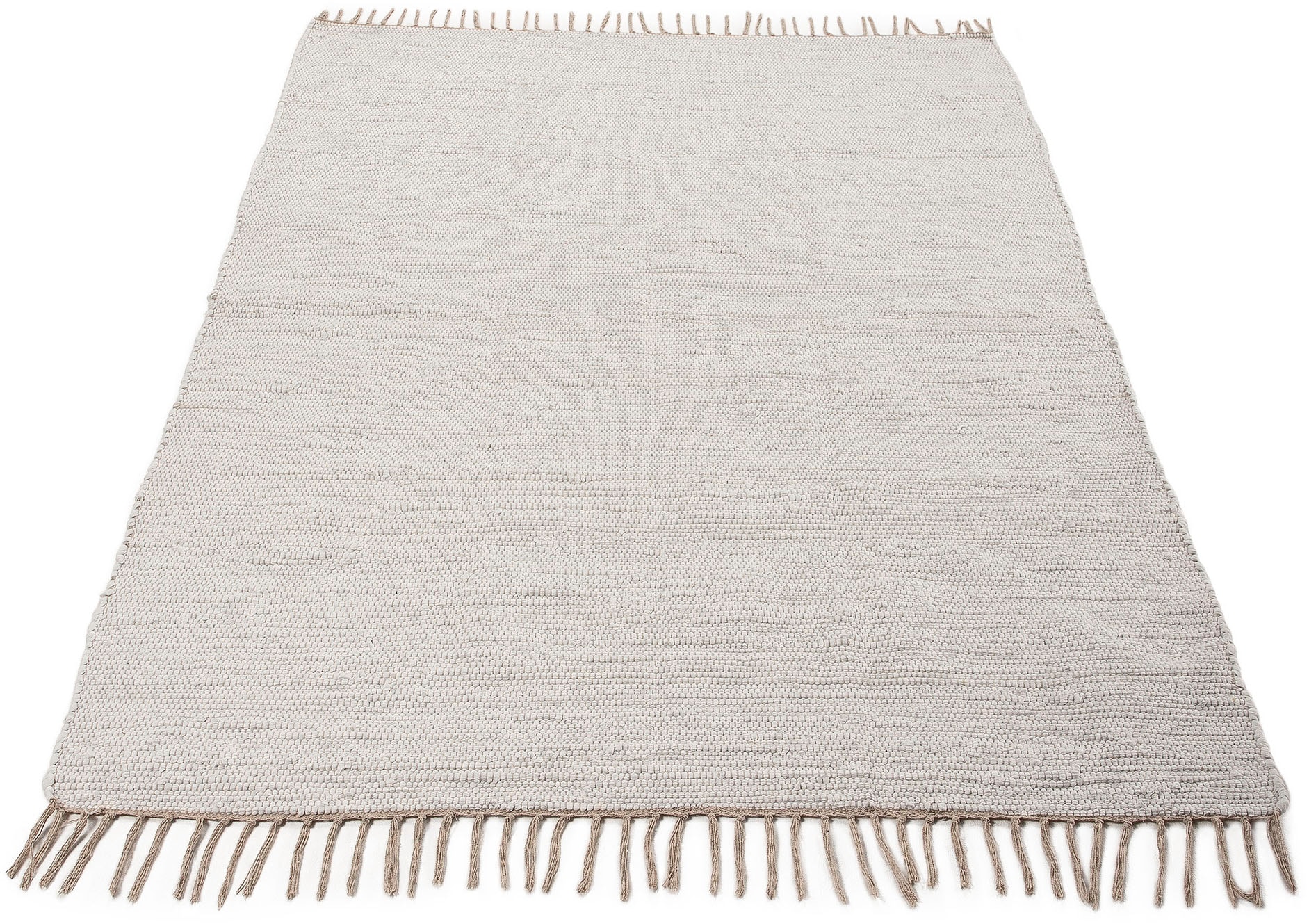 carpetfine Teppich »Kelim Chindi uni , auch als Läufer« rechteckig 5 mm Höhe Wendeteppich, reine Baumwolle, handgewebt, Uni-Farben, mit Fransen