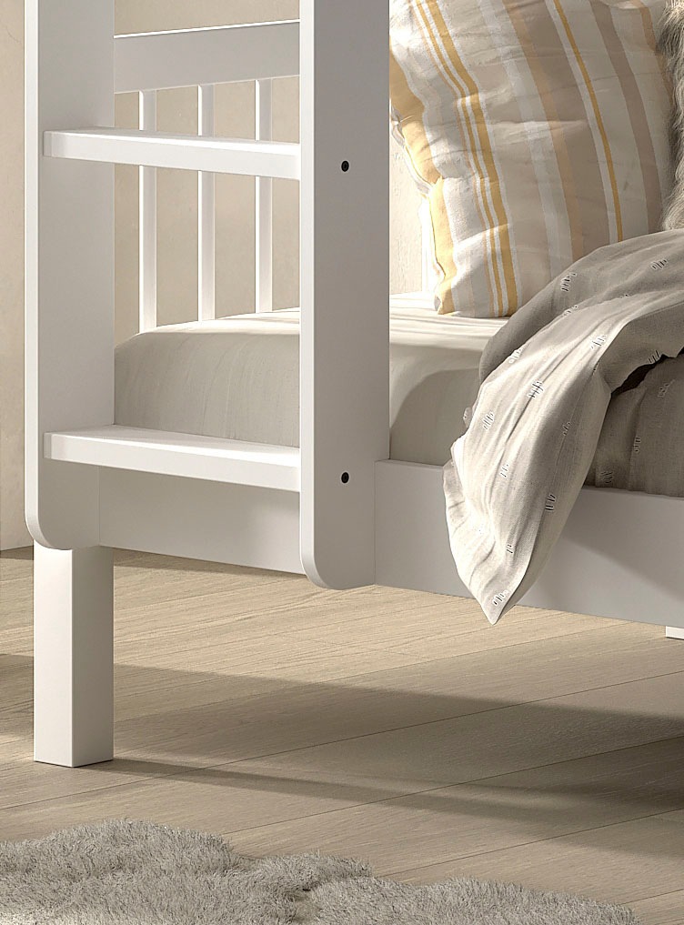 Vipack Lit superposé »Buche massiv weiss, Made in Europe, langlebige Qualität« L/H/P env. 208x176x98 cm, avec échelle, protection anti-chute sur tout le pourtour supérieur,  2 sommiers à lattes, au choix avec ou sans tiroir de lit