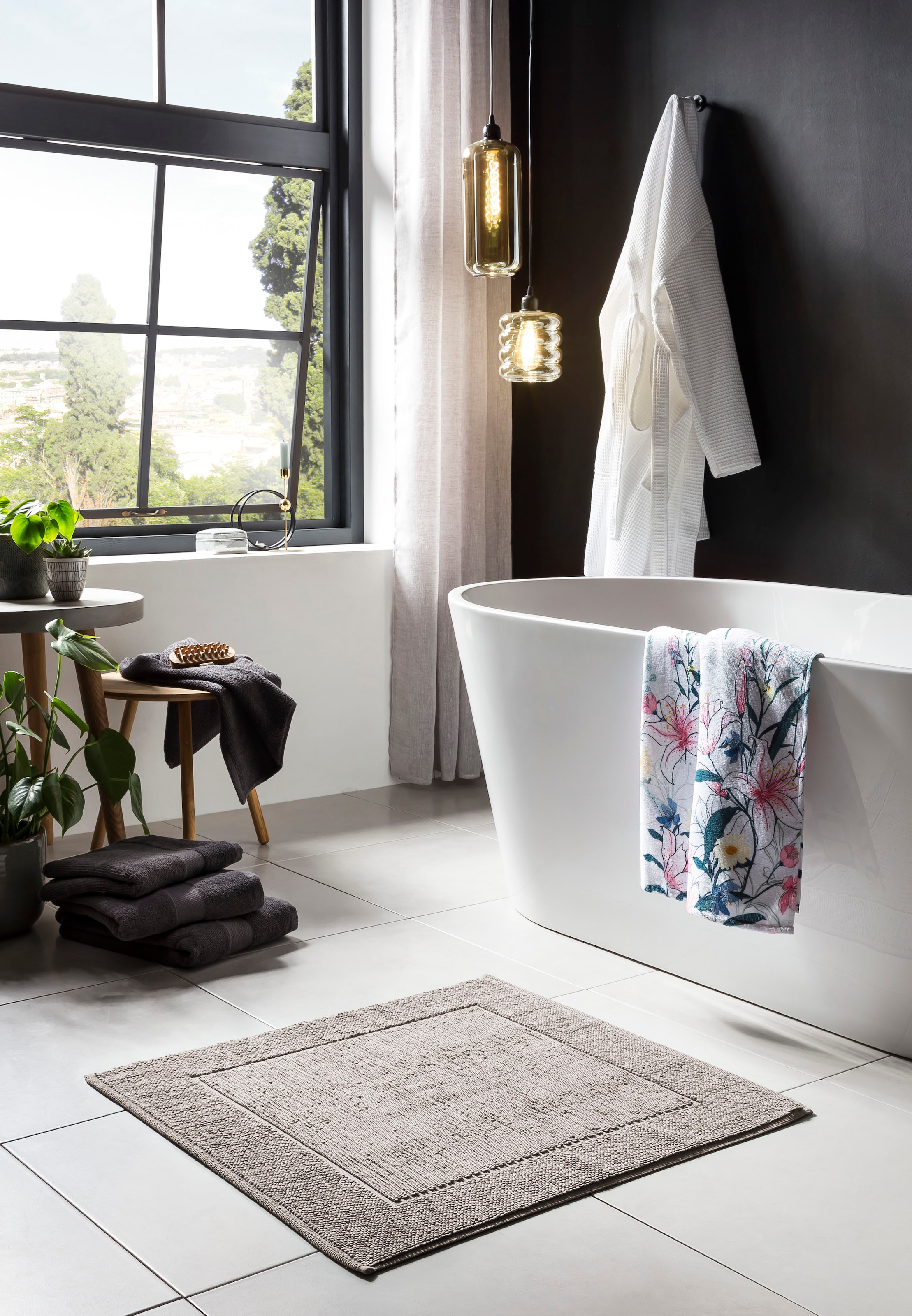done.® Badematte »Damian« Höhe 10 mm fussbodenheizungsgeeignet Badteppich, Uni-Farben, mit Bordüre, Hoch-Tief Effekt, reine Baumwolle