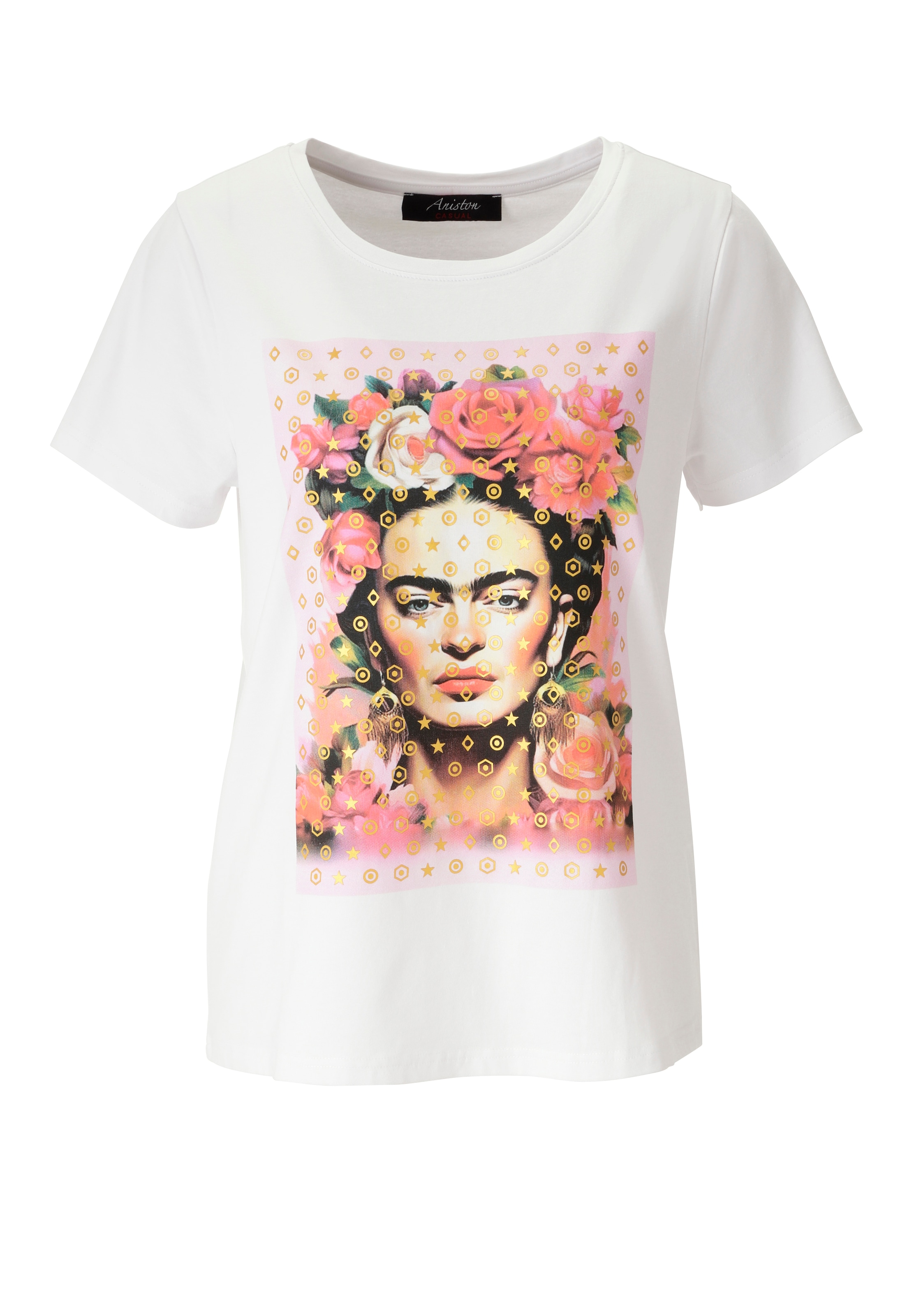 Aniston CASUAL T-Shirt mit goldfarbenem Foliendruck verzierter Frontprint - NEUE KOLLEKTION