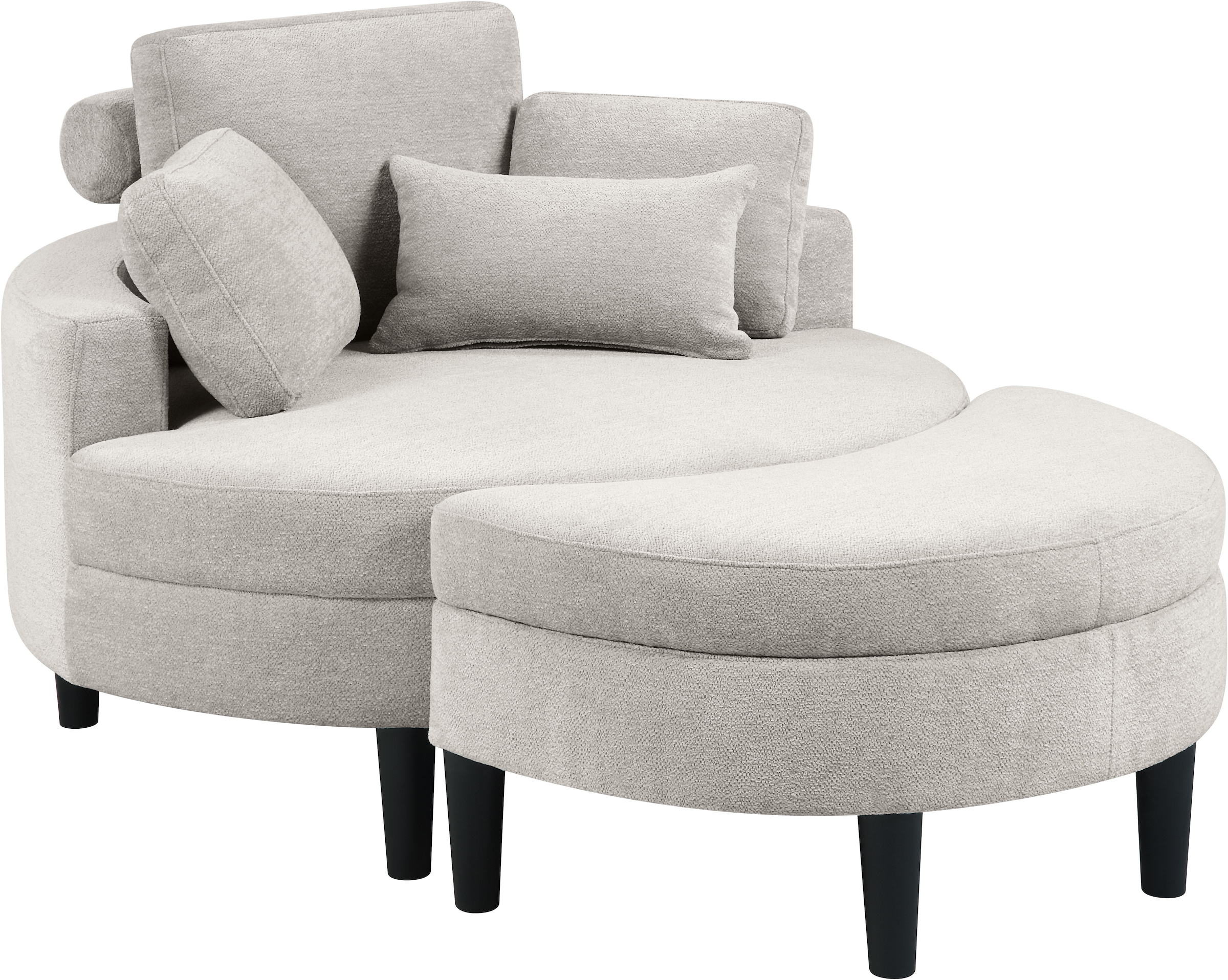 GOODproduct Loveseat »Ravi Sessel, B: 114 cm, Sitzhöhe: 42 cm« XXL- Sessel, mit Stauraumhocker, Rückenstütze & 4 Zierkissen
