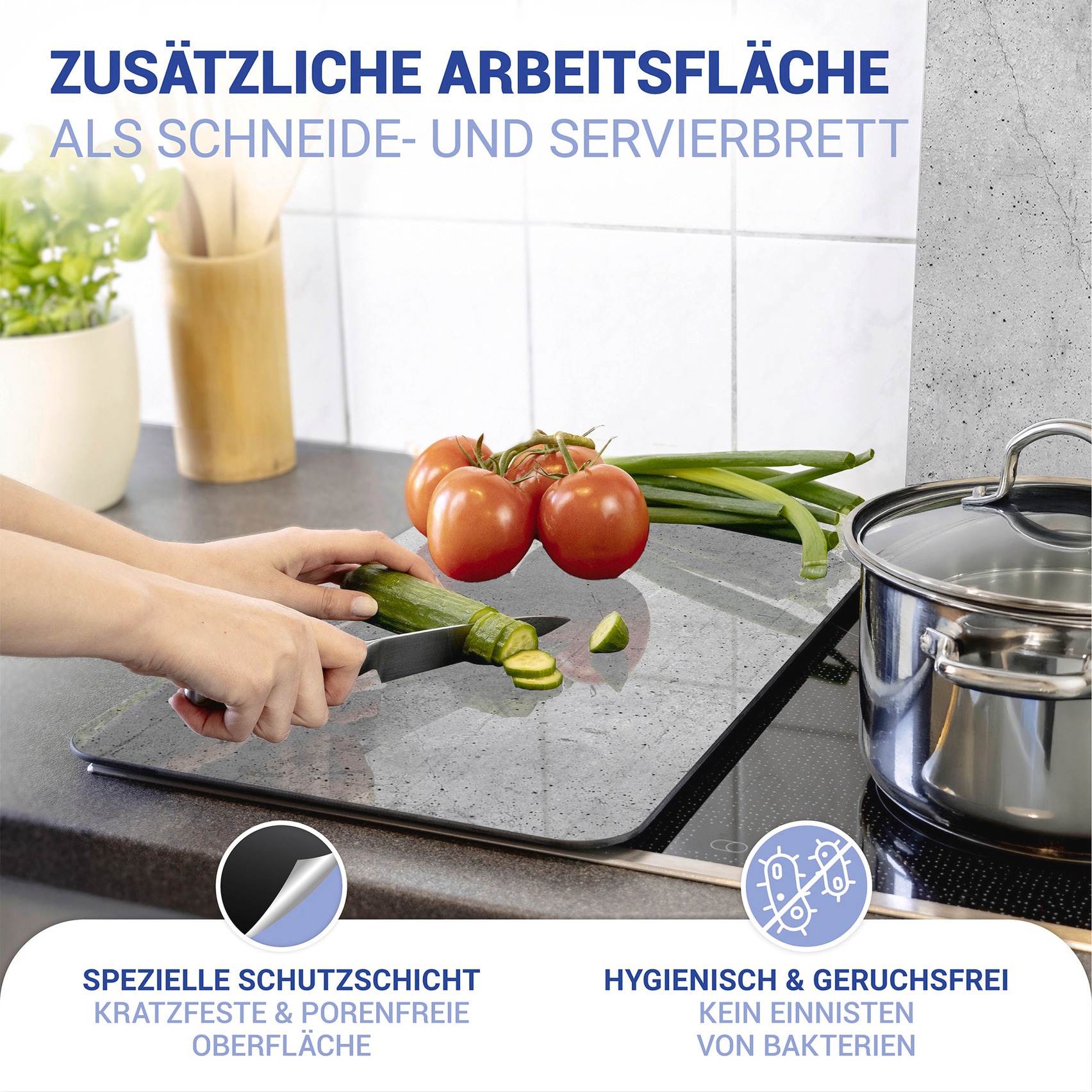 WENKO Plaque de recouvrement de la cuisinière »Universal Modell Beton« Herdabdeckung für alle Herdarten, kratzfest, mit rutschfesten Füssen