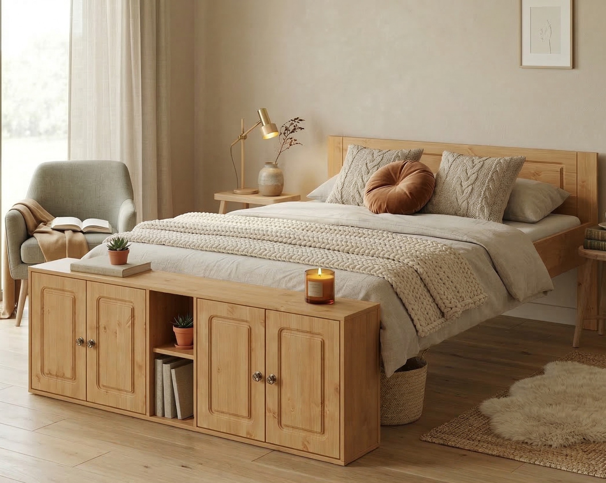 GOODproduct Massivholzbett »Paula, Bett, Stauraumbett, Holzbett, Bettgestell« (B/T/H: 148,8/224,4/82 cm,  aus massiver Kiefer, extra viel Stauraum im Fussteil, FSC®-zertifiziert