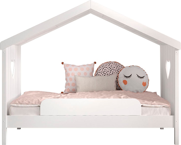 Vipack Hausbett »Amori, inkl. Dach, Rückseitig offen, mit Rolllattenrost« B/H/T ca. 213x171,7x98,7cm, verspielte Herz-Ausschnitte seitlich,  wahlweise, mit oder ohne Schublade und Absturzschutz, weiss lackiert