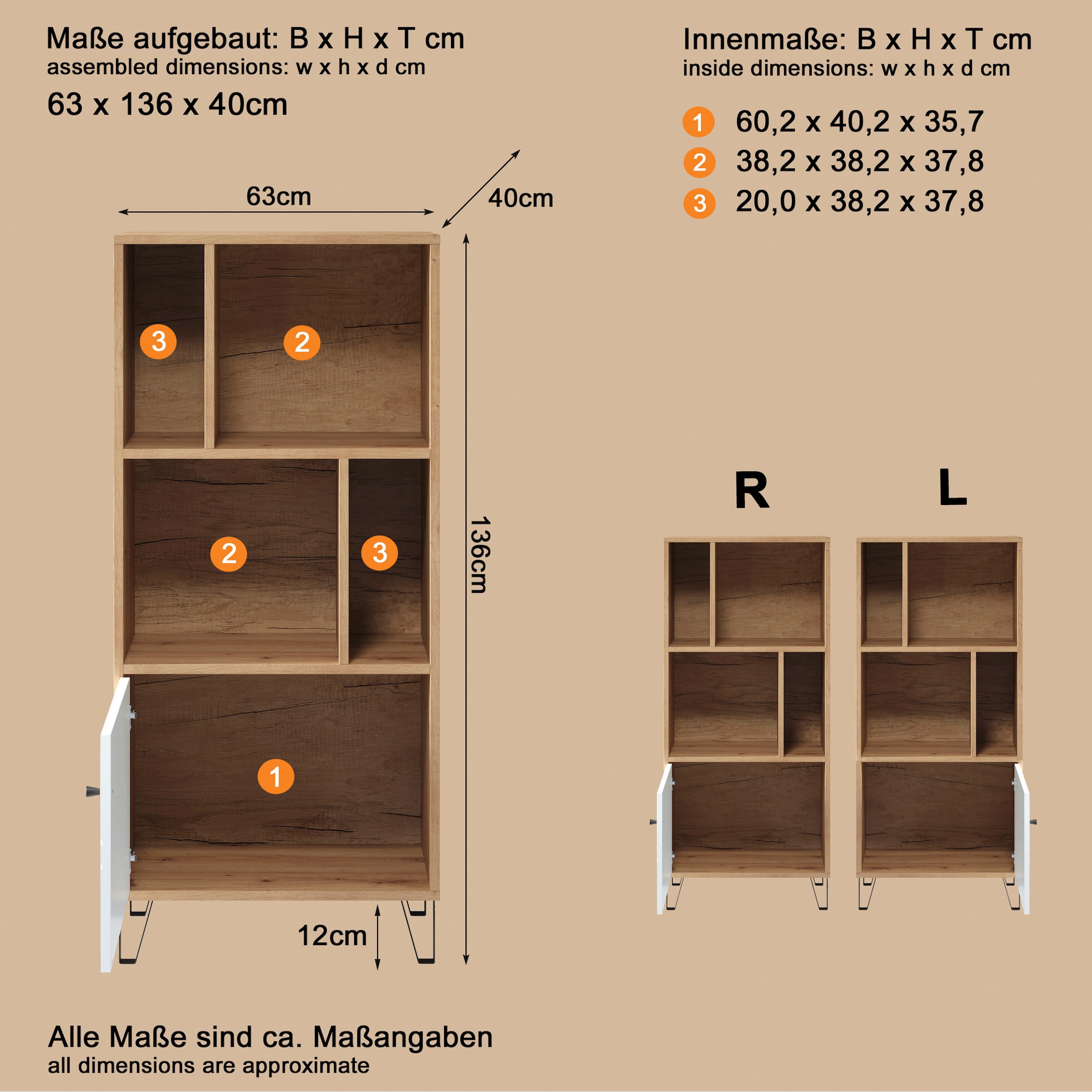 Home affaire Étagère de rangement »Tarragona« 1 cuis tlg. Regal mit 1 Tür & 4 offenen Fächern - (B/T/H) 63/40/136 cm