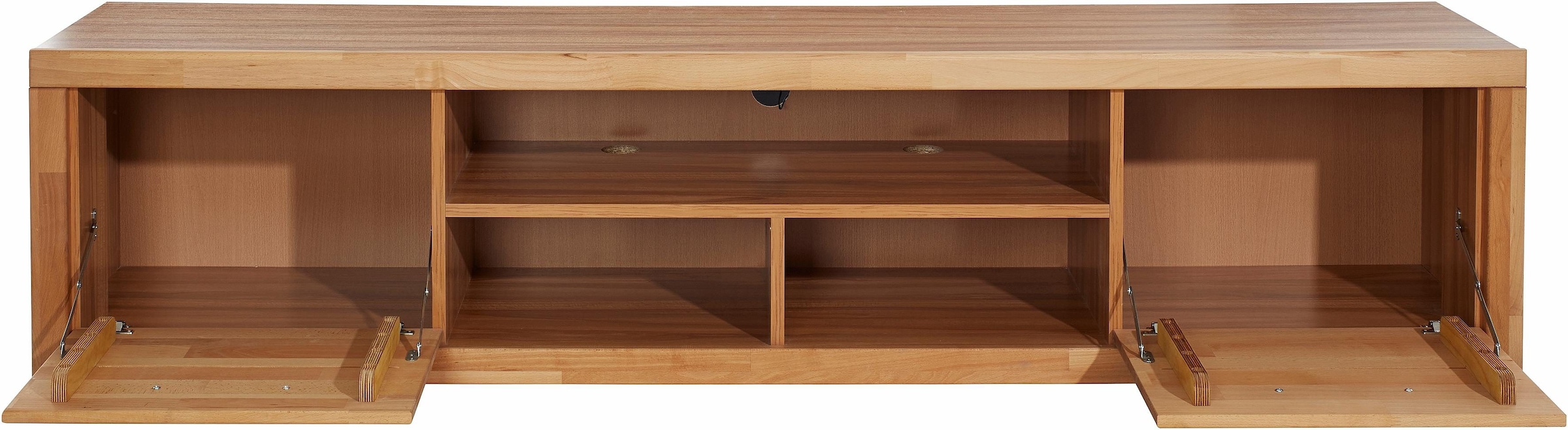 GOODproduct Lowboard »Logo,200cm breit,42 cm tief, Fronten Massivholz, Kabeldurchführung« Korpus Holzwerkstoff,2 Klappen, 5 Fächer, Metallgriffe